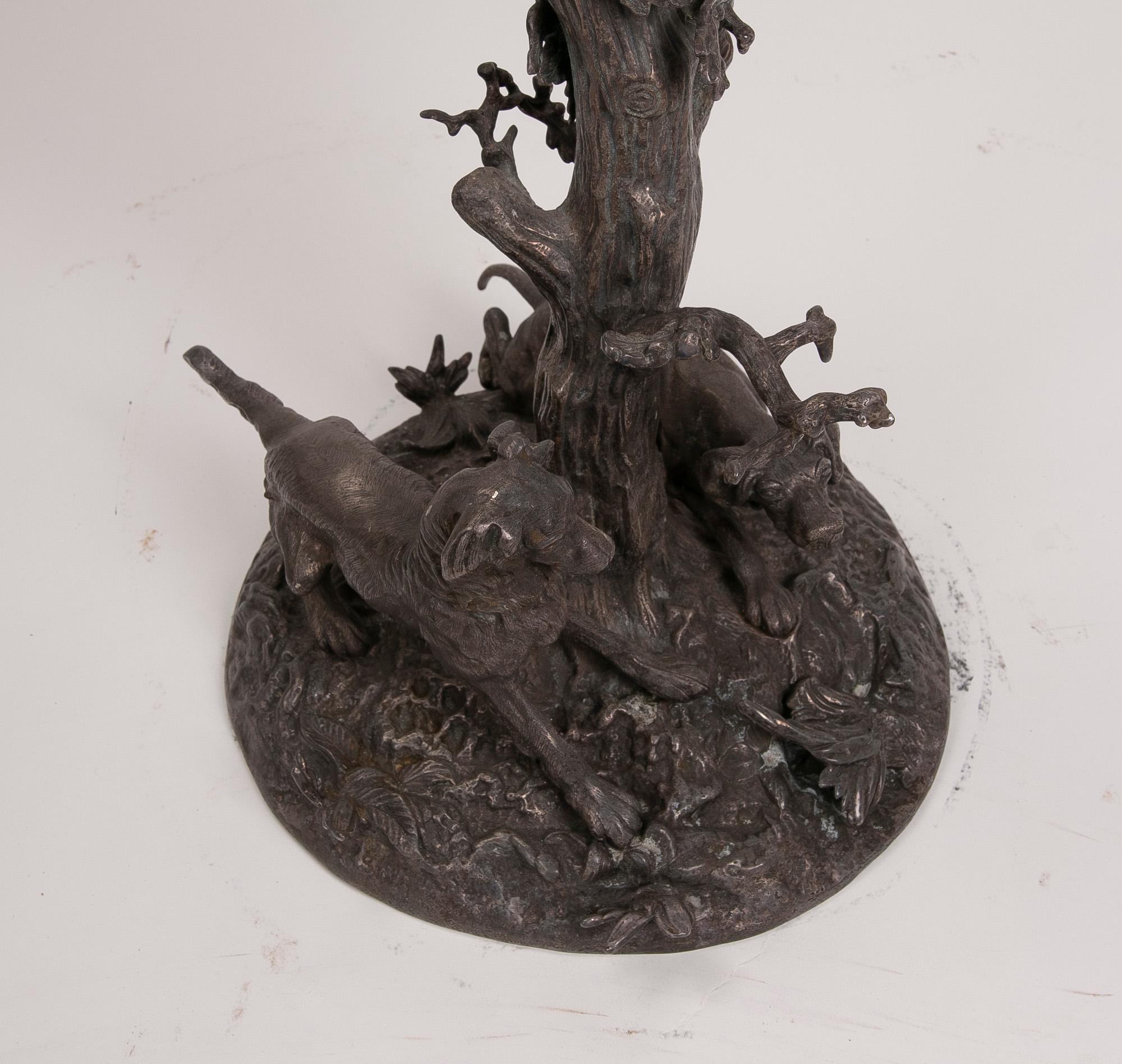 French, Bronze Candleholder in the Shape of a Tree and Decorated with Dogs For Sale 9