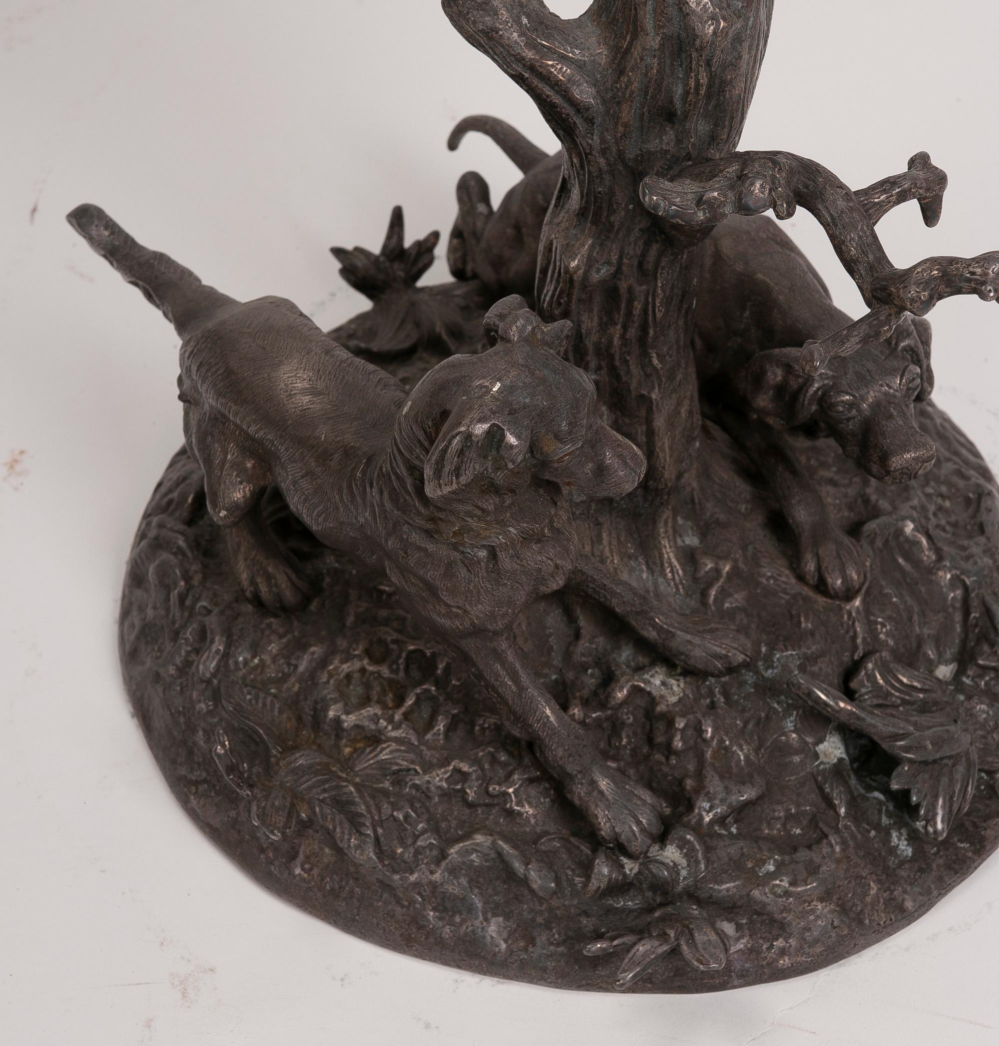 French, Bronze Candleholder in the Shape of a Tree and Decorated with Dogs For Sale 10