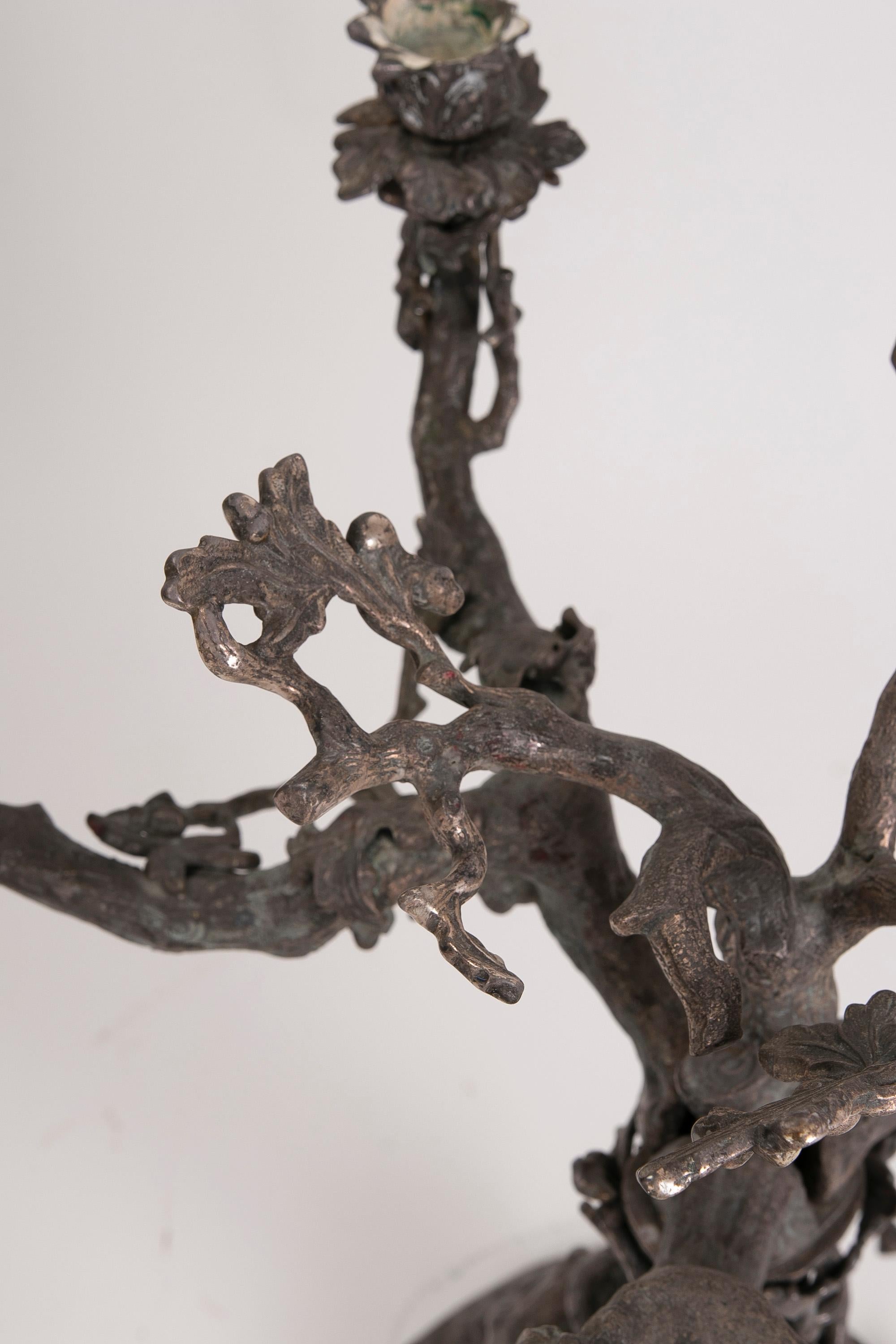 French, Bronze Candleholder in the Shape of a Tree and Decorated with Dogs For Sale 5