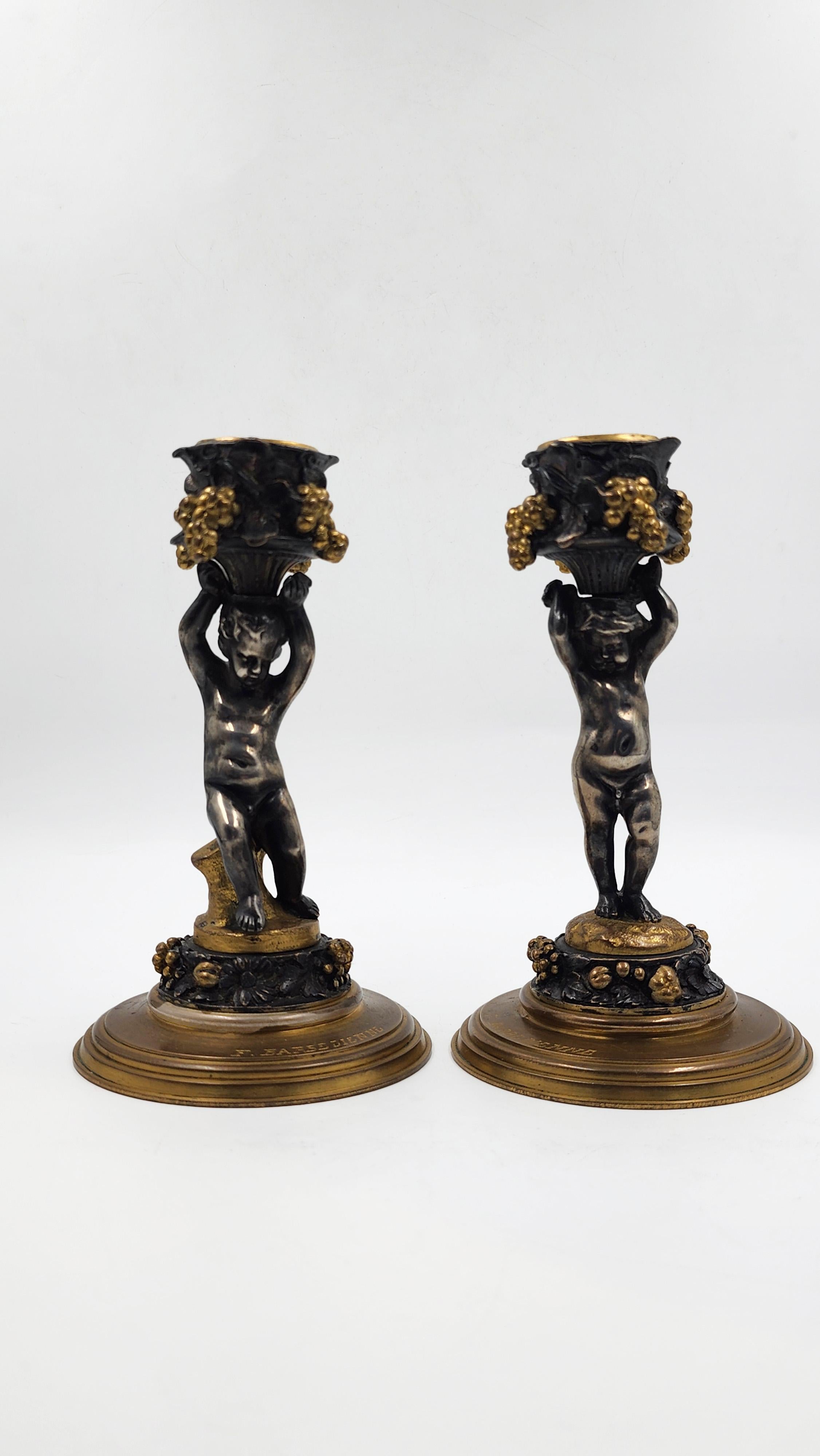 Candeleros franceses de bronce de Ferdinand Barbedienne siglo XIX en venta