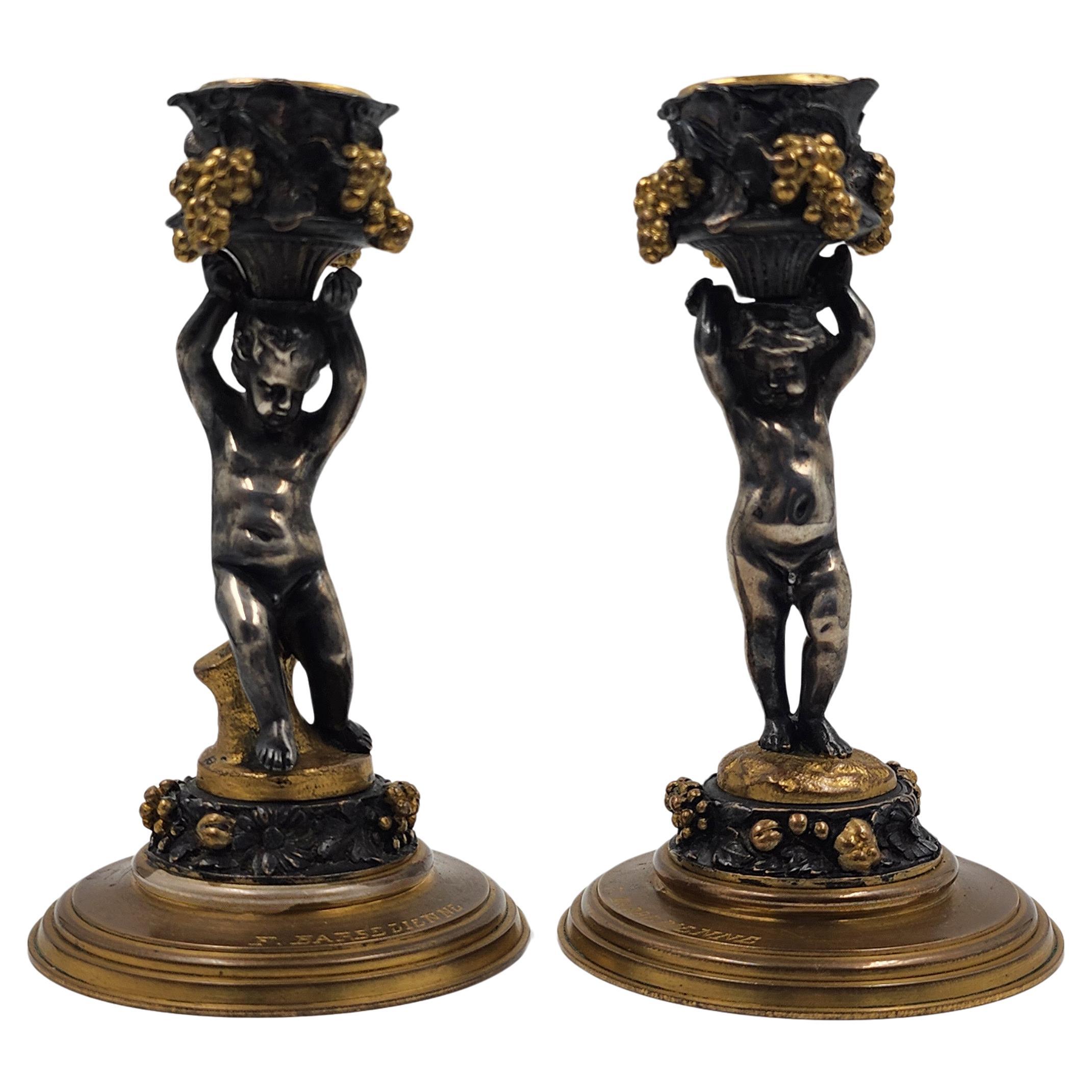 French bronze candlesticks by Ferdinand Barbedienne
