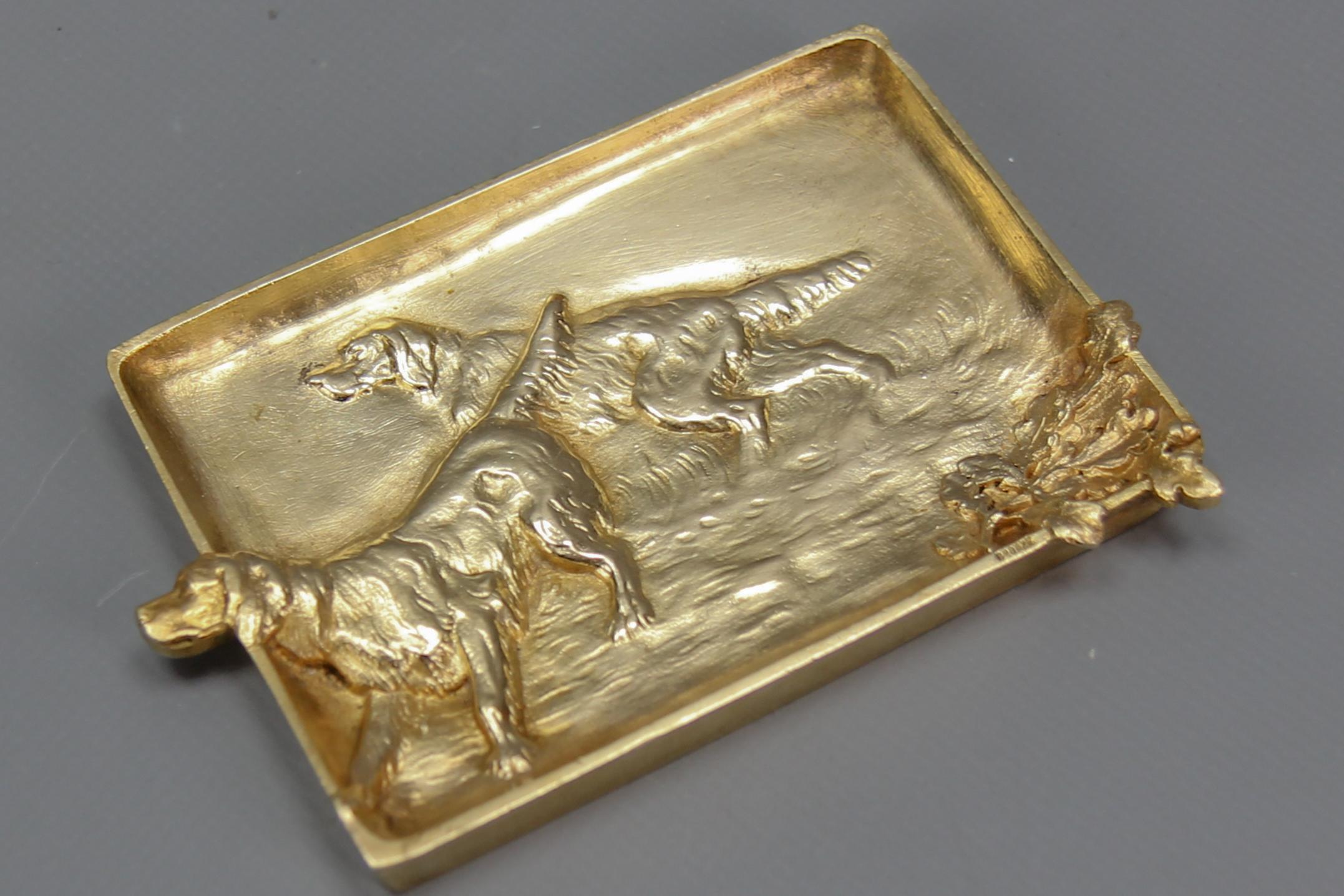 French Bronze Card Tray or Pin Tray, Vide-Poche with Hunting Dogs Irish Setters 4