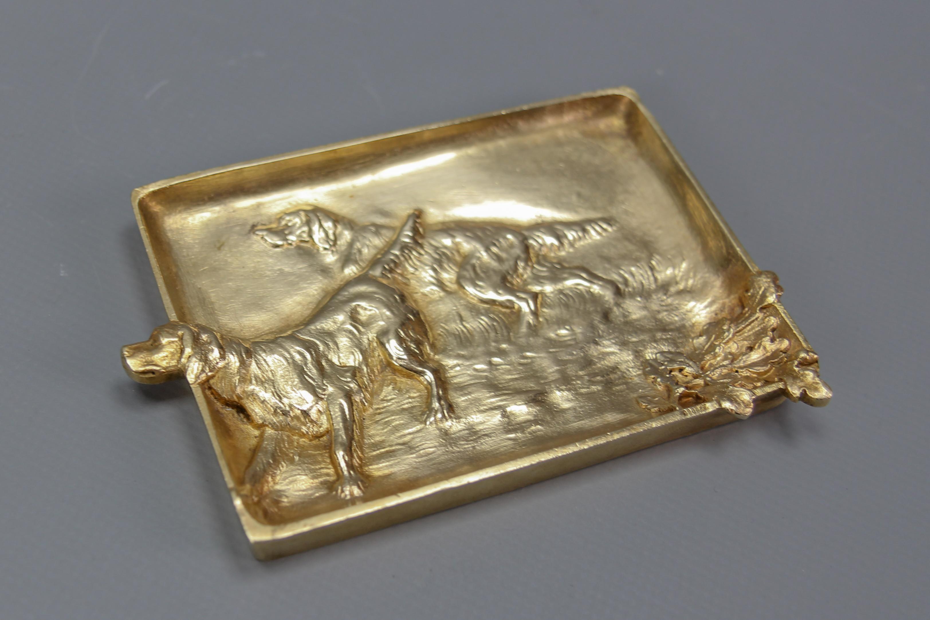 French Bronze Card Tray or Pin Tray, Vide-Poche with Hunting Dogs Irish Setters 5