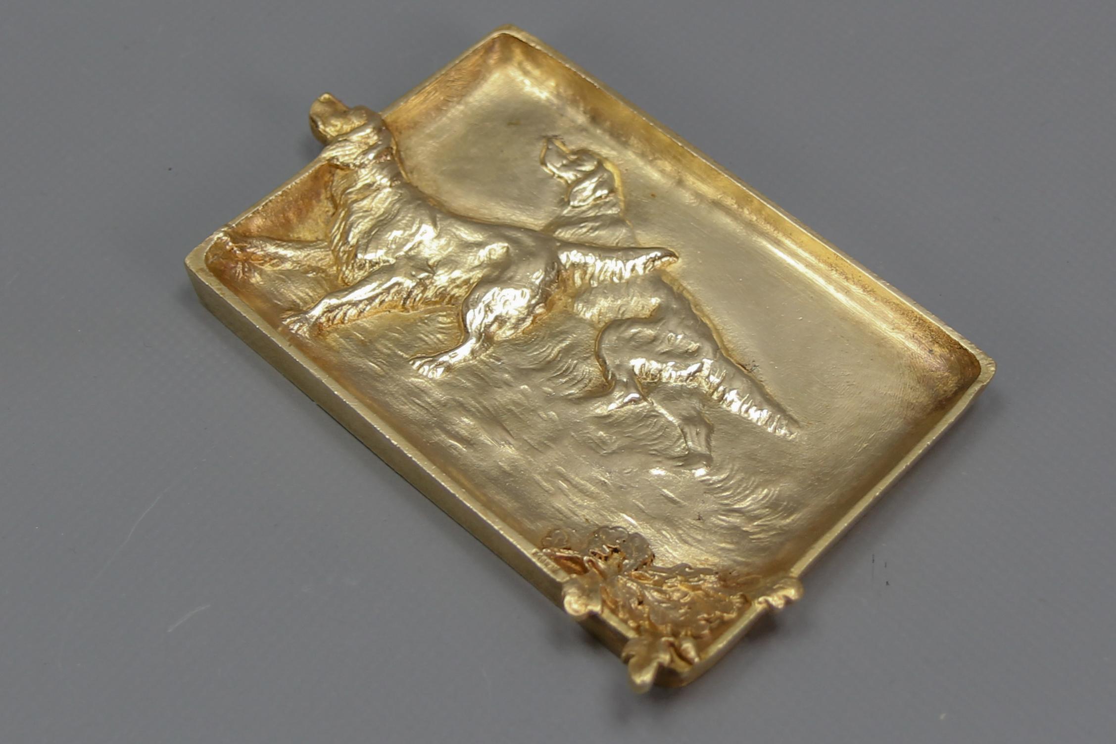 French Bronze Card Tray or Pin Tray, Vide-Poche with Hunting Dogs Irish Setters 6