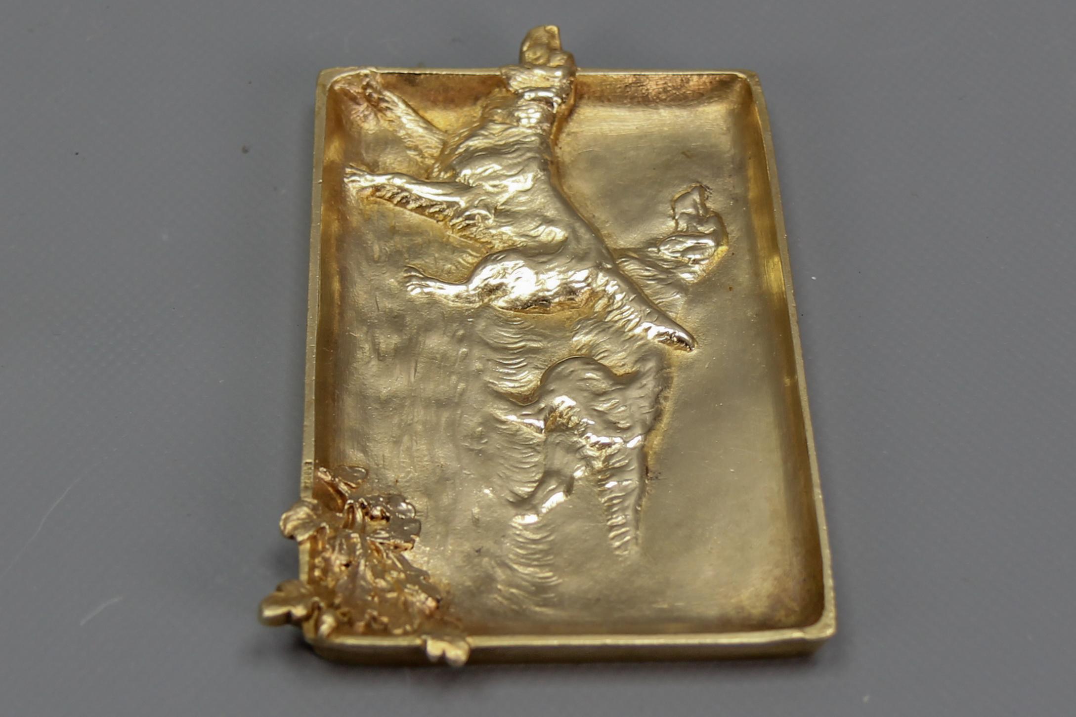 French Bronze Card Tray or Pin Tray, Vide-Poche with Hunting Dogs Irish Setters 7