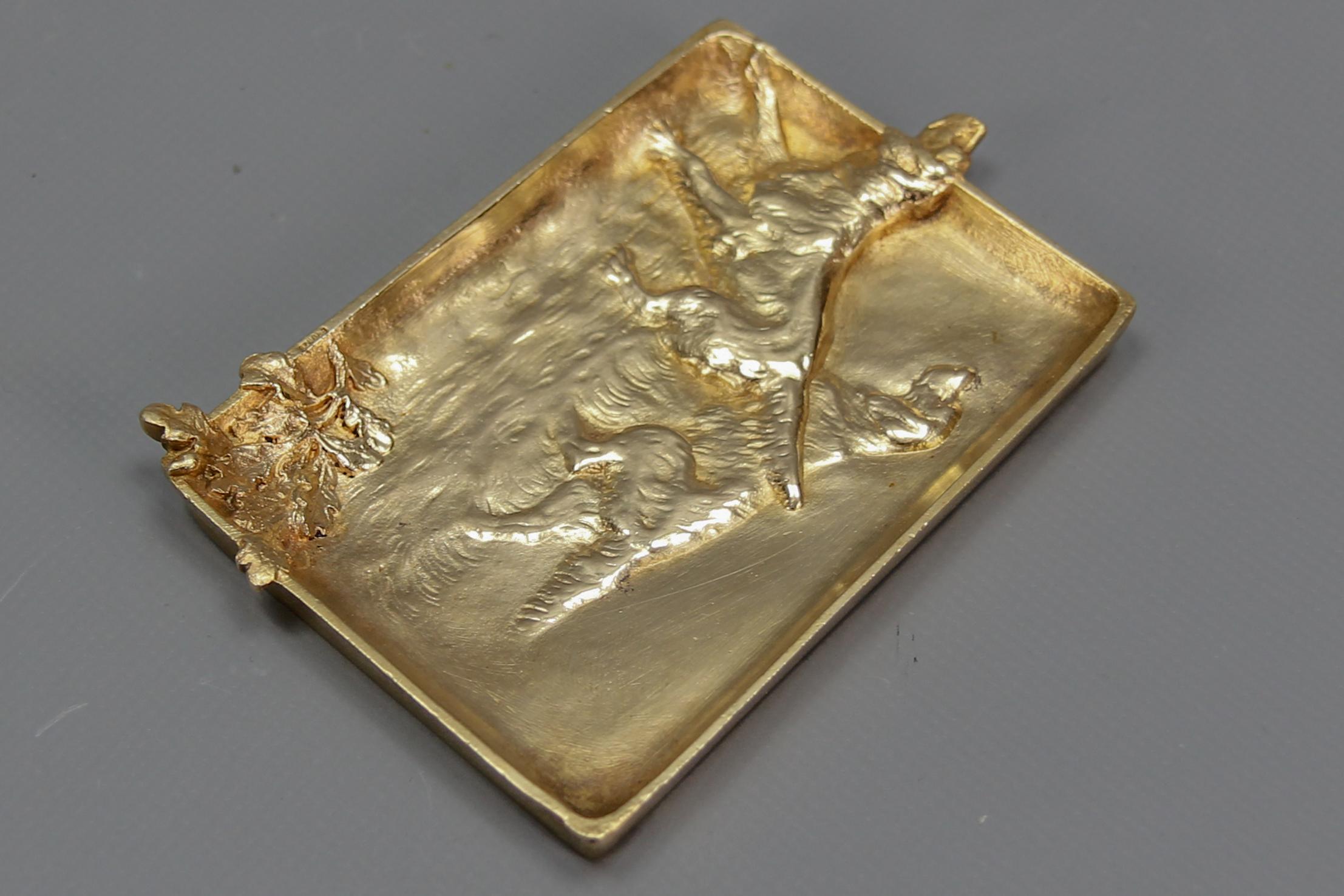 French Bronze Card Tray or Pin Tray, Vide-Poche with Hunting Dogs Irish Setters 8