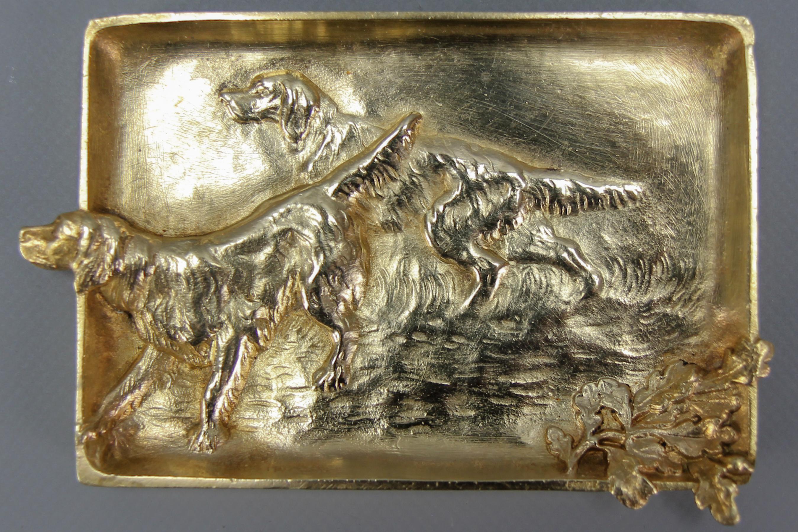 French Bronze Card Tray or Pin Tray, Vide-Poche with Hunting Dogs Irish Setters 14