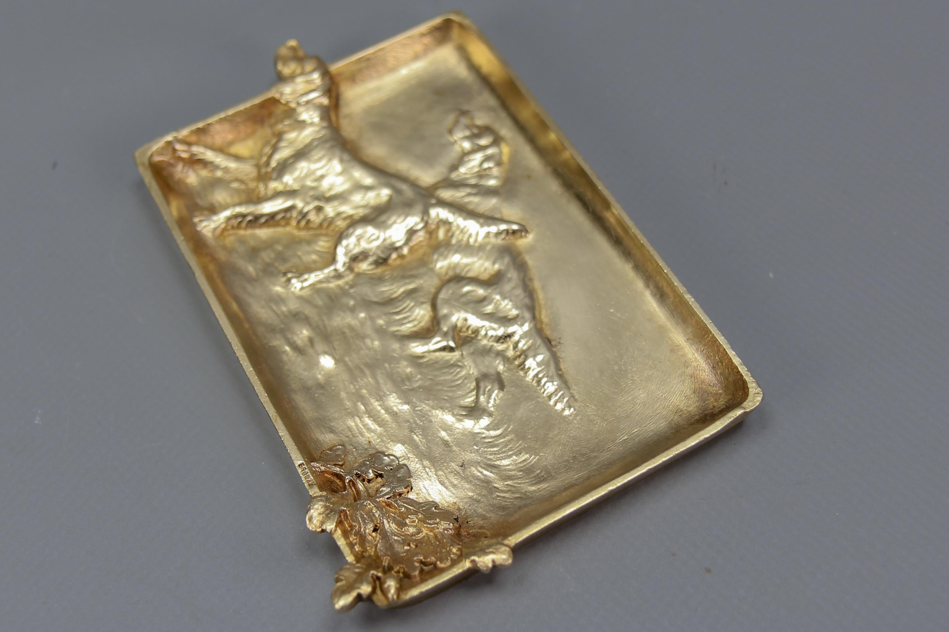 Mid-20th Century French Bronze Card Tray or Pin Tray, Vide-Poche with Hunting Dogs Irish Setters