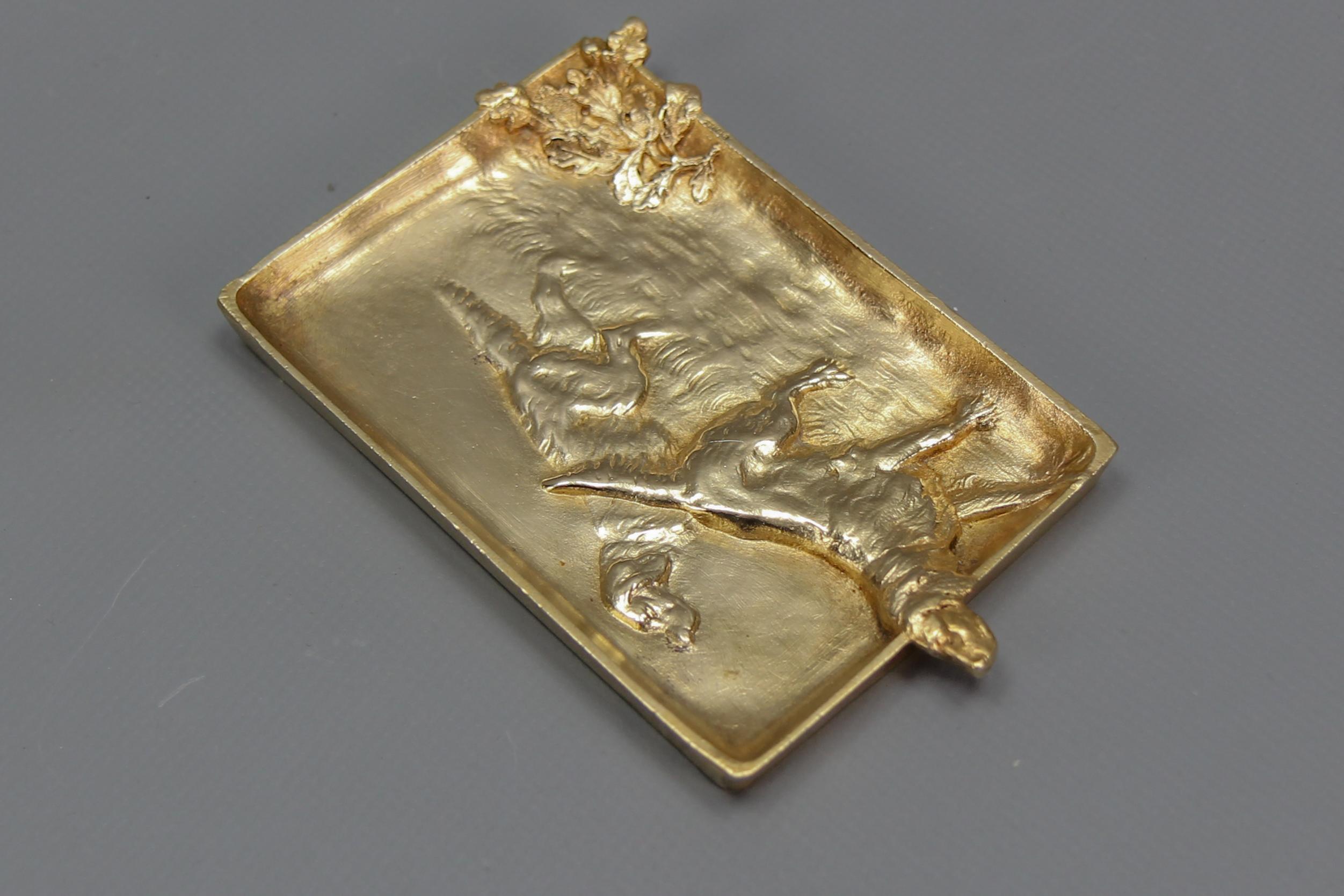 French Bronze Card Tray or Pin Tray, Vide-Poche with Hunting Dogs Irish Setters 2