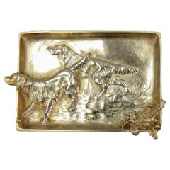 French Bronze Card Tray or Pin Tray, Vide-Poche with Hunting Dogs Irish Setters