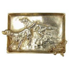 Vintage French Bronze Card Tray or Pin Tray, Vide-Poche with Hunting Dogs Irish Setters