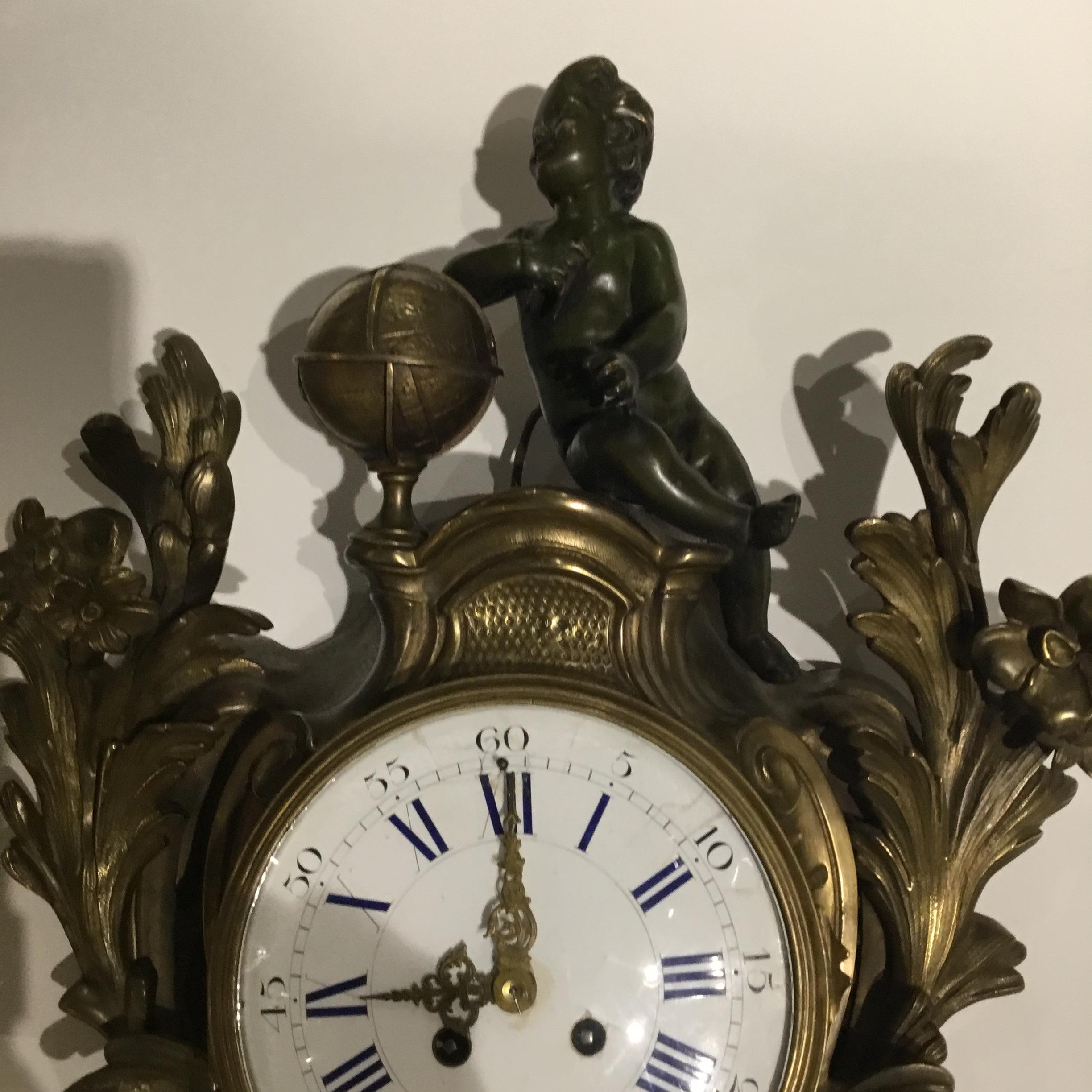 French Bronze Cartel Clock, 19th Century In Good Condition For Sale In Houston, TX