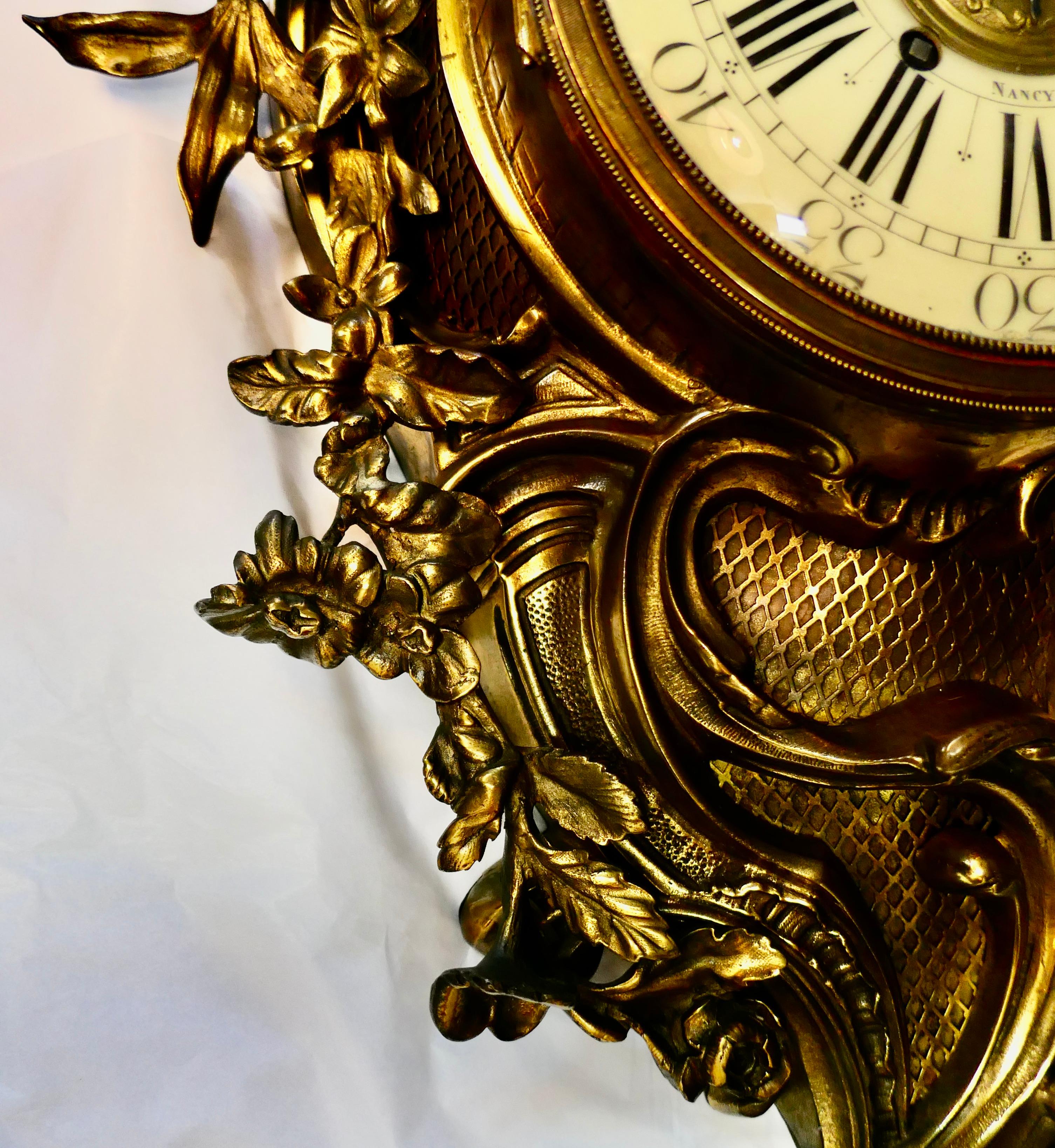 Gilt French Bronze Cartel Clock For Sale