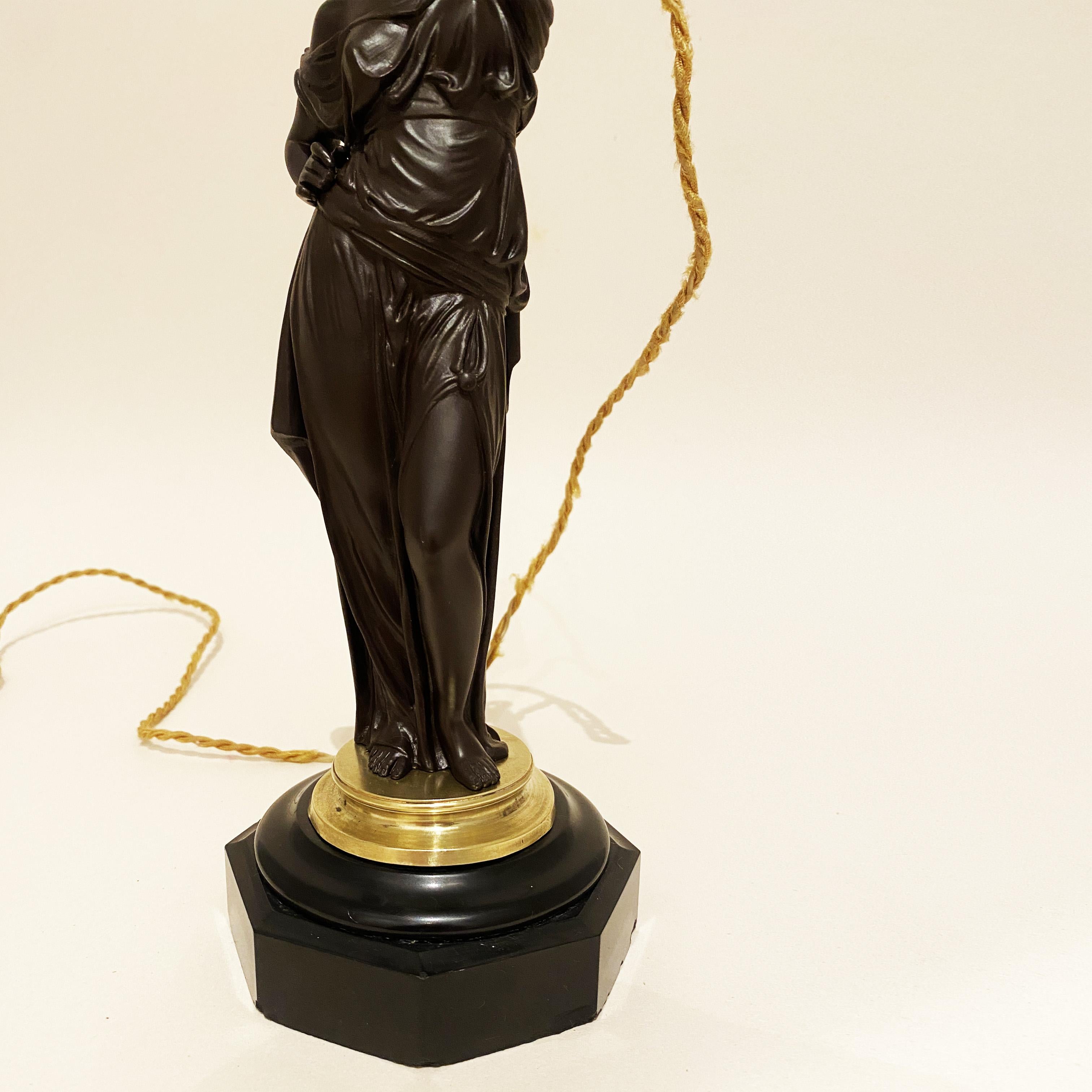 French Bronze Caryatid Candelabra Lamp, Water carrier woman, XIX century. 6