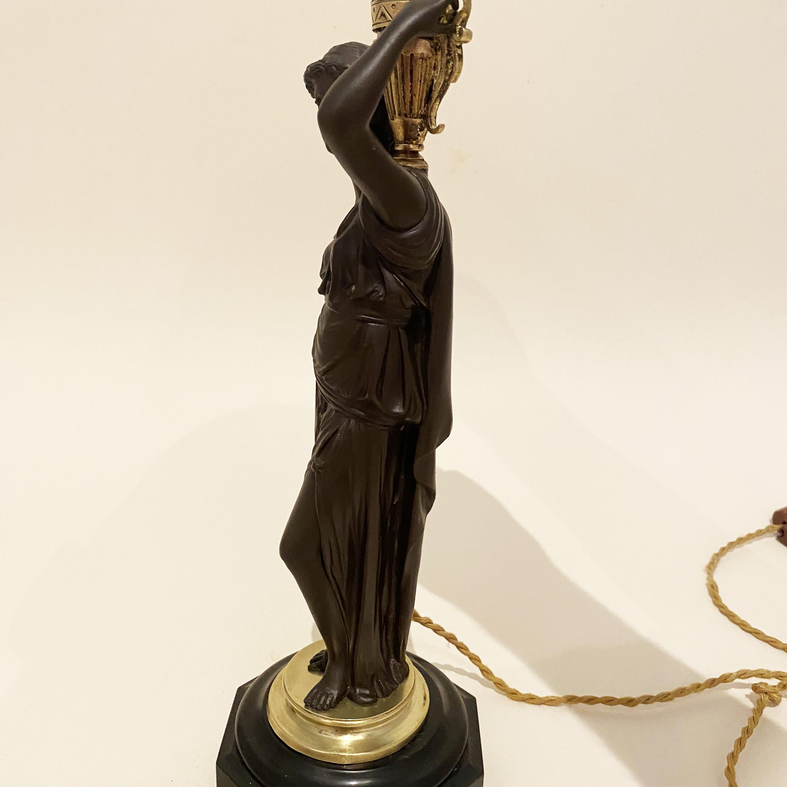 Napoleon III French Bronze Caryatid Candelabra Lamp, Water carrier woman, XIX century.