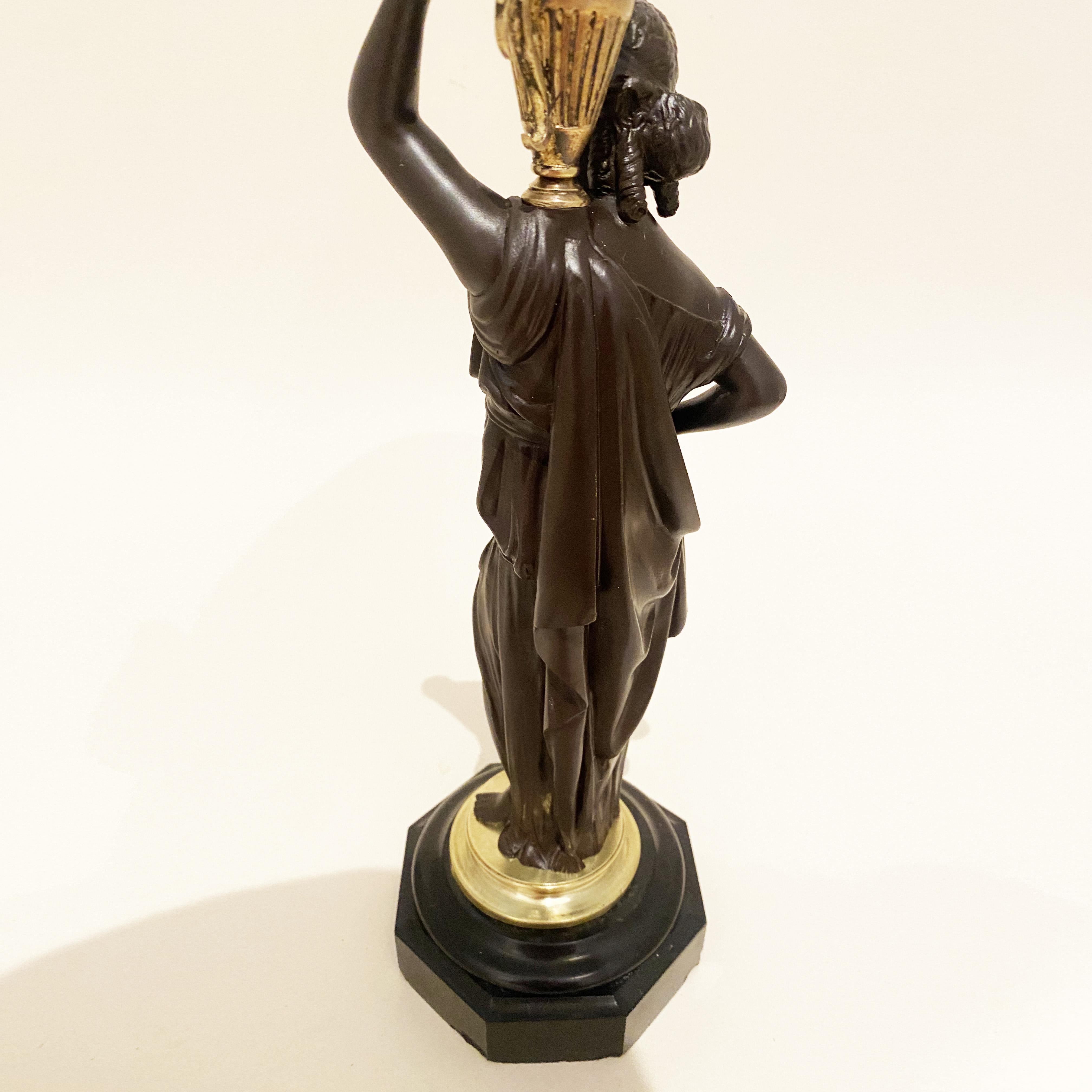 French Bronze Caryatid Candelabra Lamp, Water carrier woman, XIX century. 1