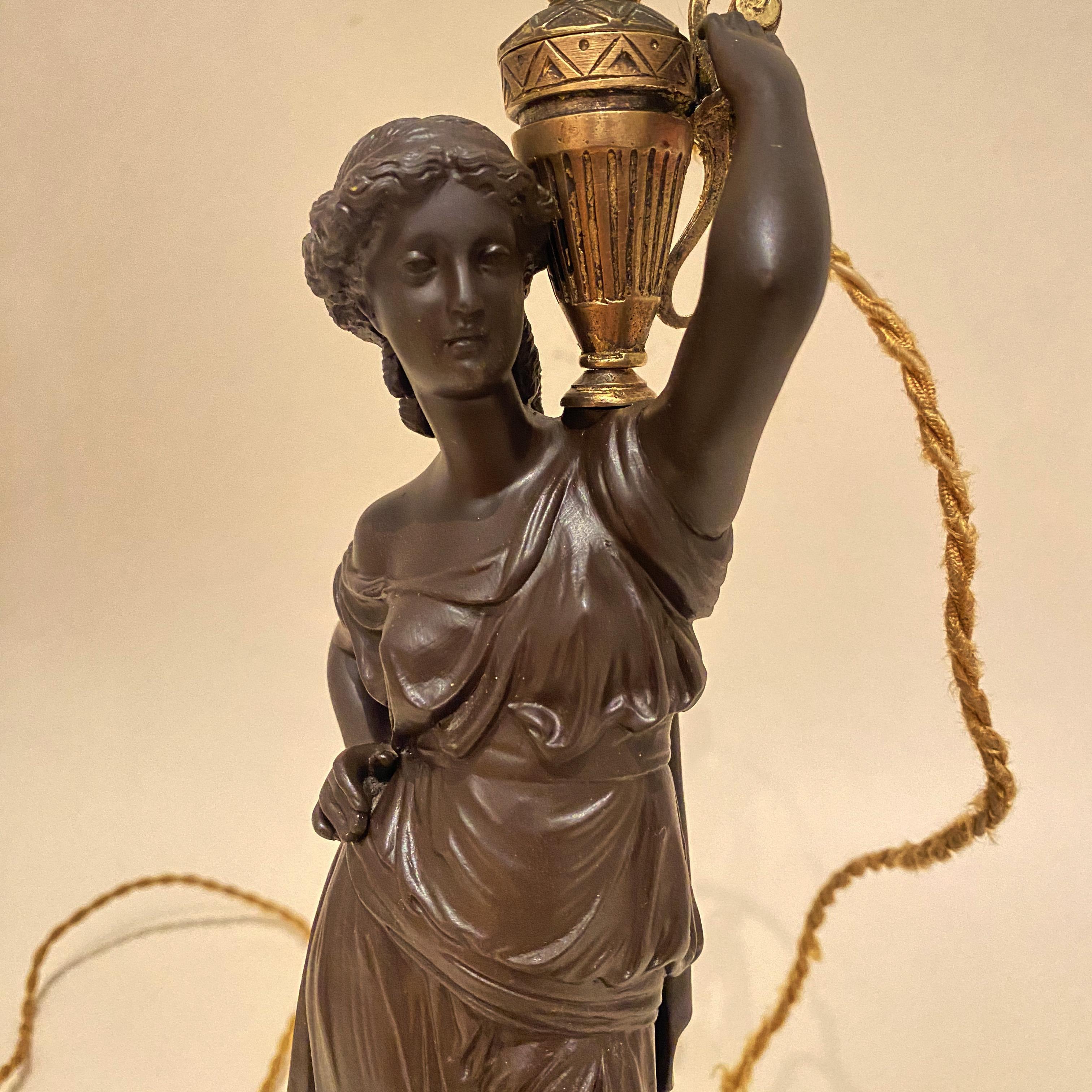 French Bronze Caryatid Candelabra Lamp, Water carrier woman, XIX century. 3