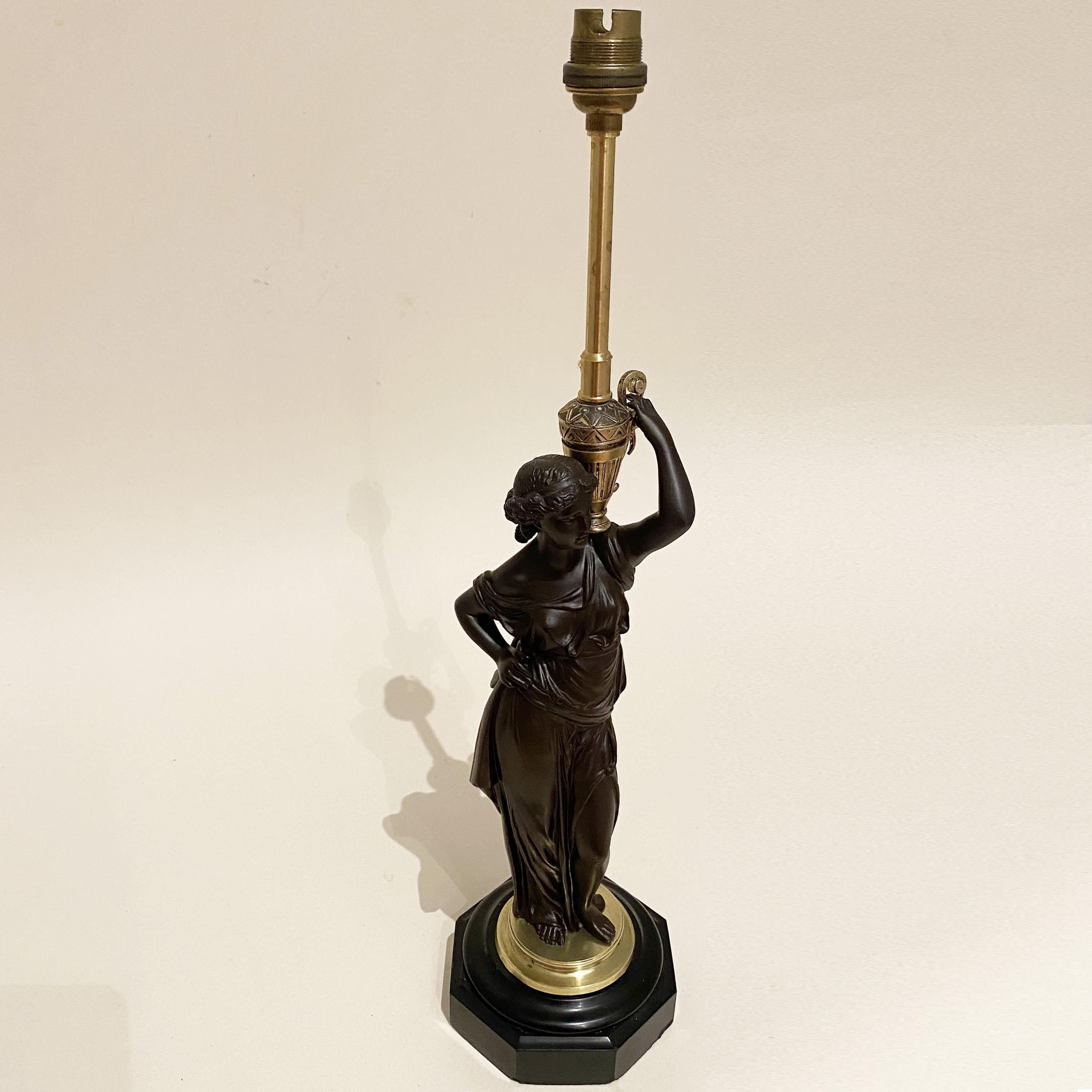 French Bronze Caryatid Candelabra Lamp, Water carrier woman, XIX century. 4
