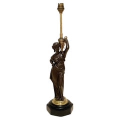 French Bronze Caryatid Candelabra Lamp, Water carrier woman, XIX century.