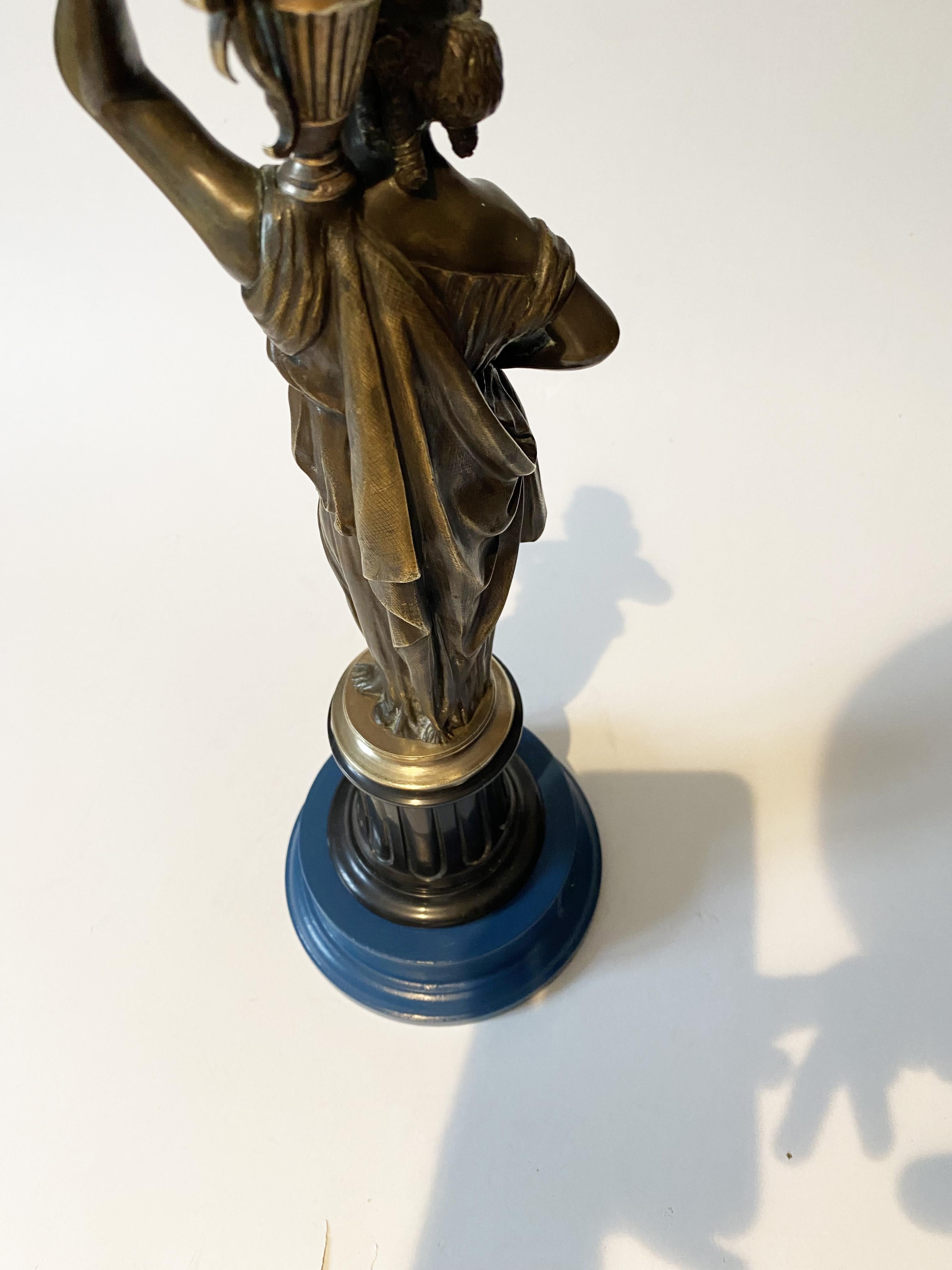 French Bronze Caryatid Flare Candelabra Lamp, Water carrier woman, XIX century. For Sale 5