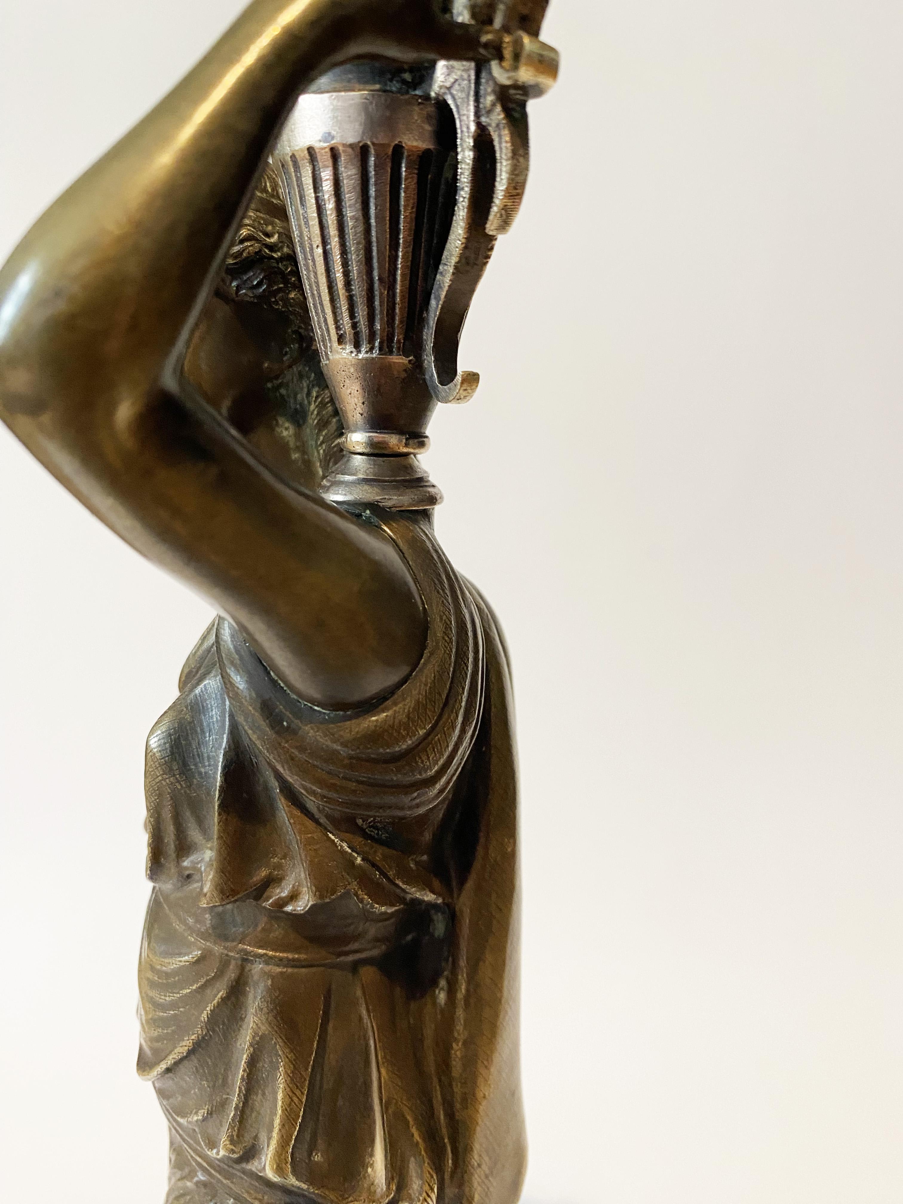 French Bronze Caryatid Flare Candelabra Lamp, Water carrier woman, XIX century. For Sale 7