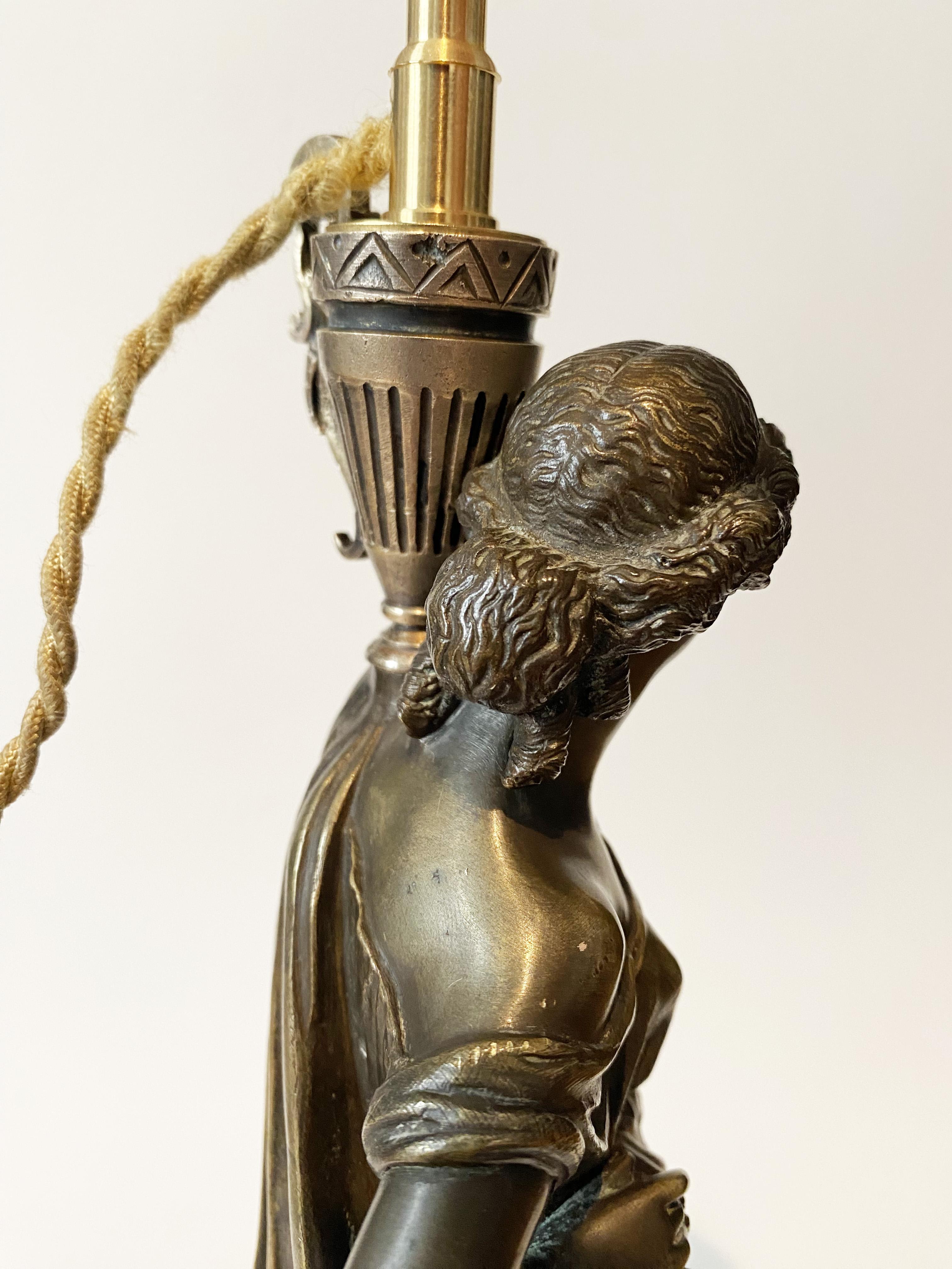 Französische Bronze-Karyatid-Kandelaberlampe aus Flare, Wasserträgerin, XIX. Jahrhundert. im Zustand „Gut“ im Angebot in Lille, FR
