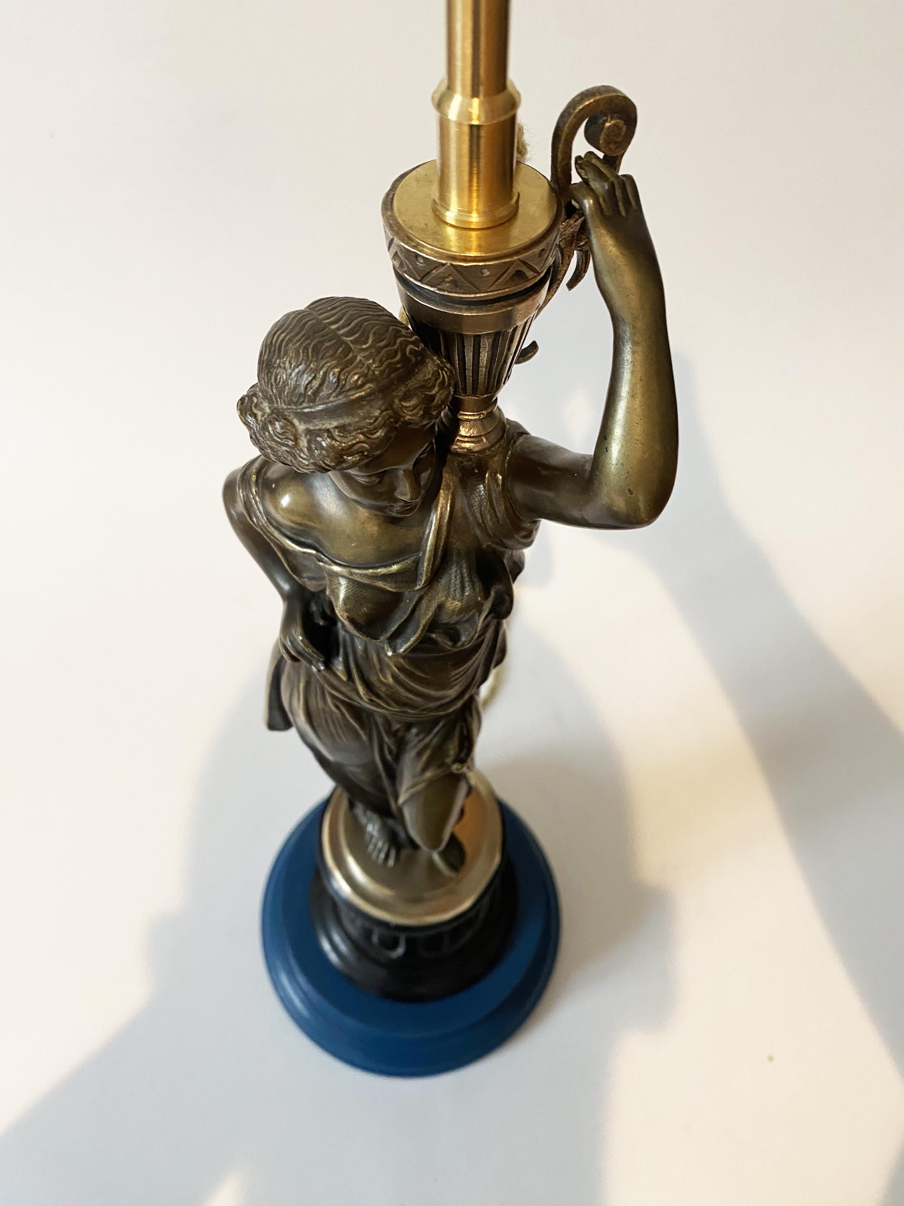 French Bronze Caryatid Flare Candelabra Lamp, Water carrier woman, XIX century. For Sale 3