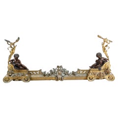 French Bronze Chenet Andiron Parcel Gilt Cherub Fire Grate