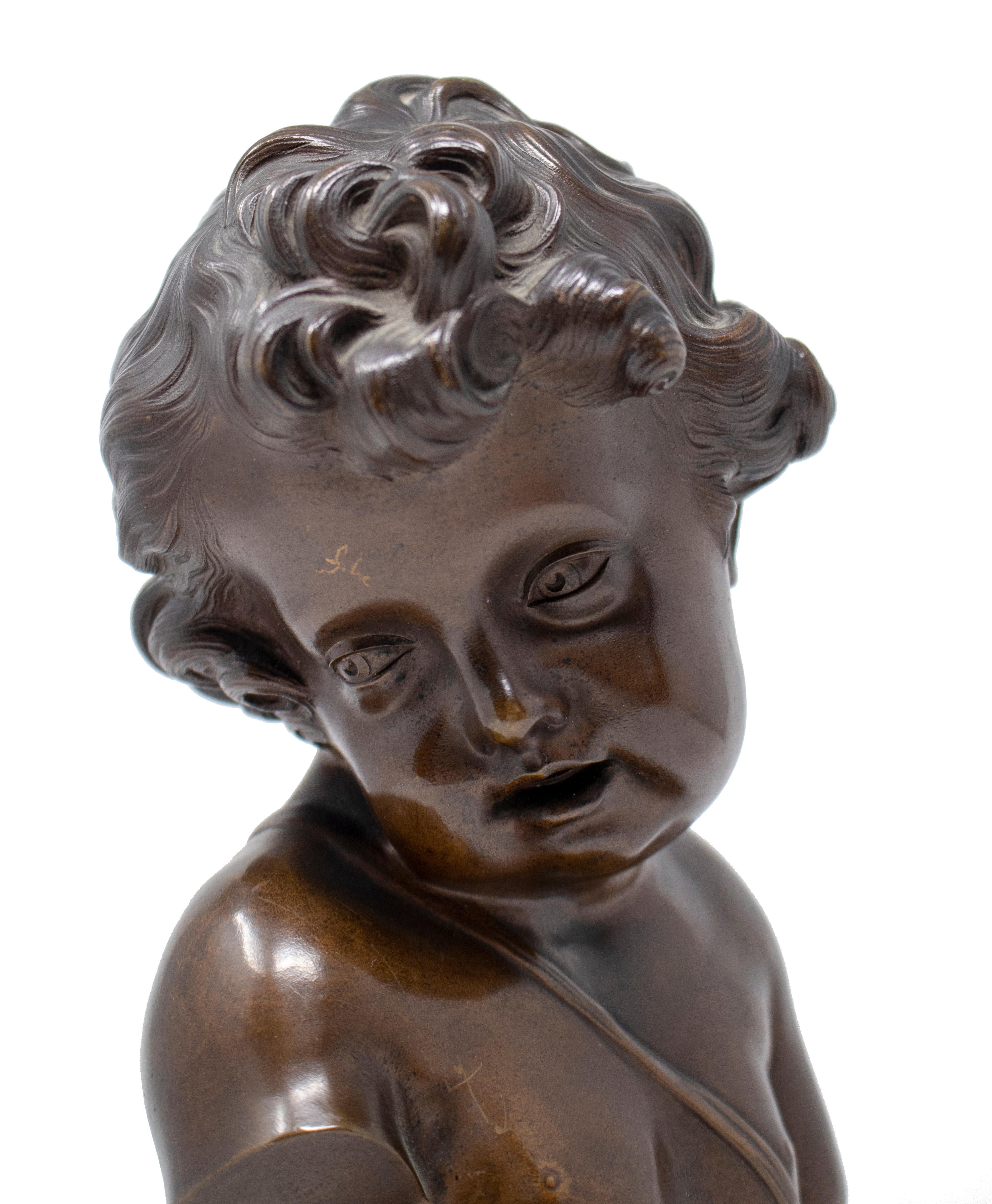 French Bronze Cherub Bust Figure with Marble Base For Sale 6