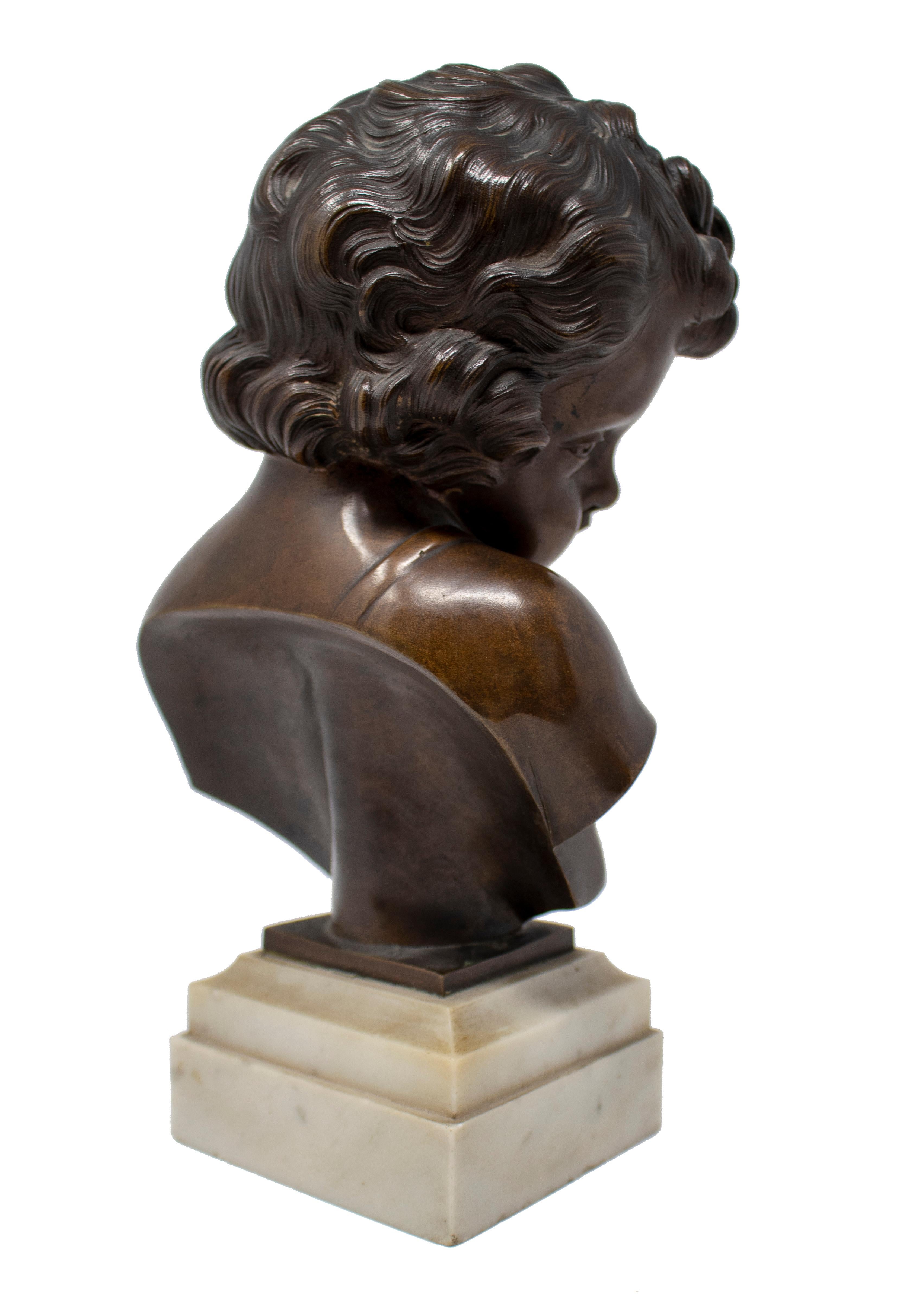 French Bronze Cherub Bust Figure with Marble Base For Sale 2