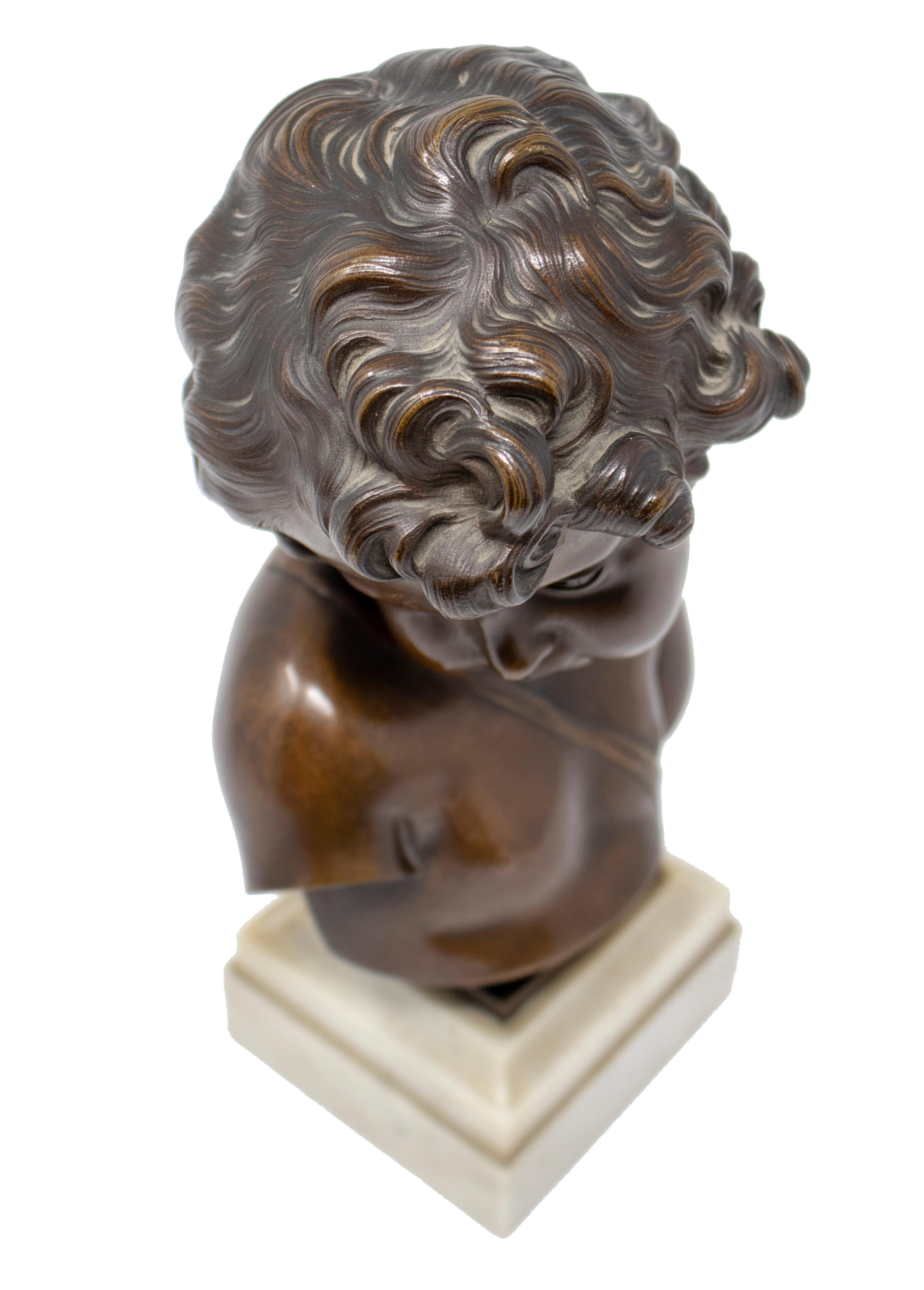 French Bronze Cherub Bust Figure with Marble Base For Sale 5