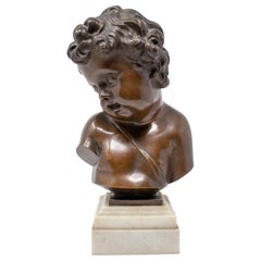 French Bronze Cherub Bust Figure with Marble Base