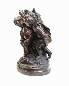 French Bronze Cherub Casting H. Moreau Grape Harvest Statue