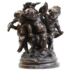 French Bronze Cherub Casting H. Moreau Grape Harvest Statue