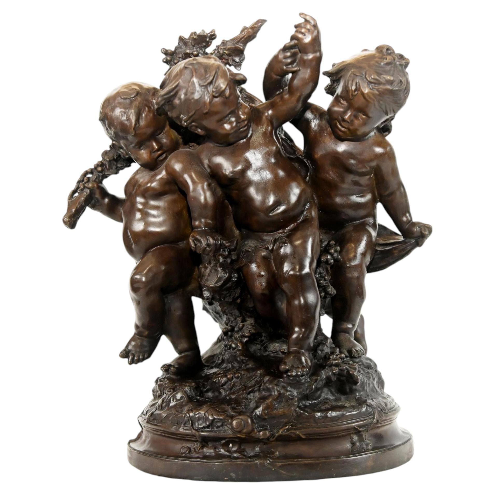 Bronze français Fonte de Chérubin H. Moreau Statue Vendanges en vente