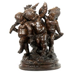 French Bronze Cherub Casting H. Moreau Grape Harvest Statue