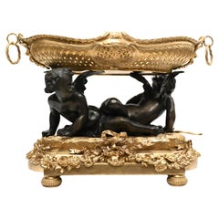 French Bronze Cherub Dish Gilt Tazza Decorative Bowl After Clodion