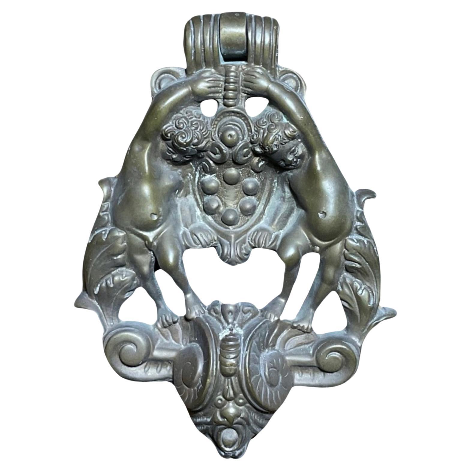 French Bronze Cherub Door Knocker For Sale