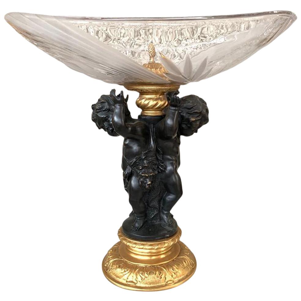 French Bronze Cherub Ormolu Dish Stand Figurine Tazza, 20th Century For Sale