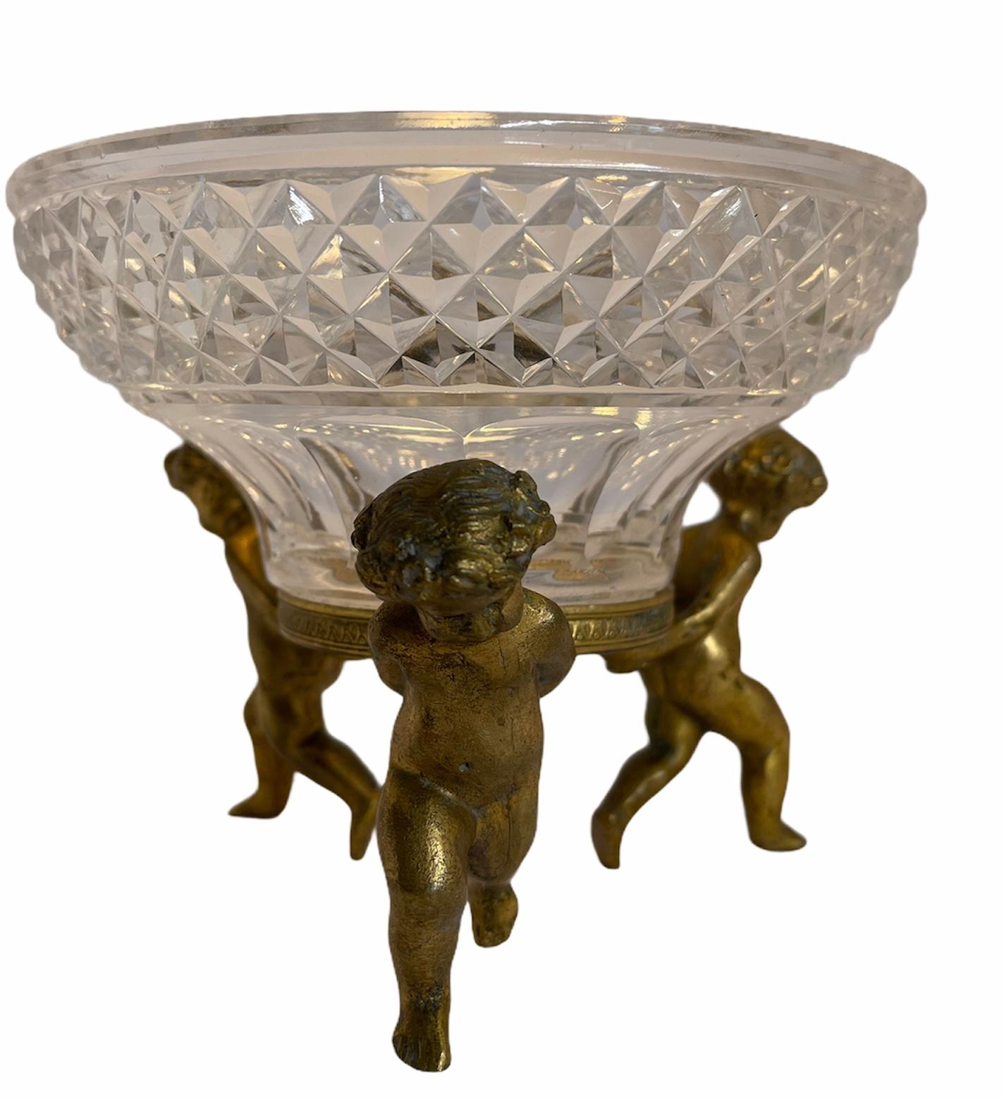 French Bronze Cherubs Cut Crystal Candy/Nut Dish Bowl For Sale 1