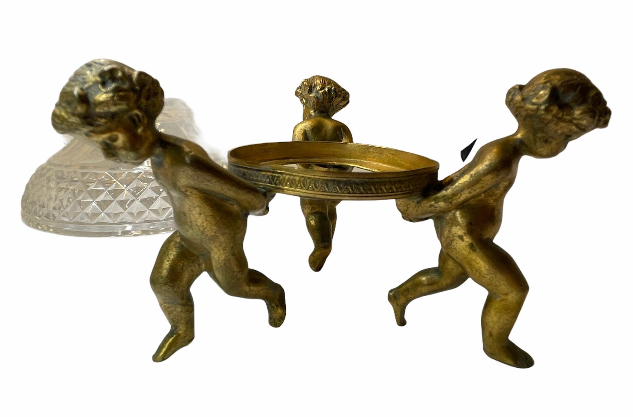 French Bronze Cherubs Cut Crystal Candy/Nut Dish Bowl For Sale 3