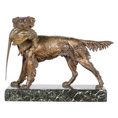 Chien et Faisan en bronze français par Jules Moigniez