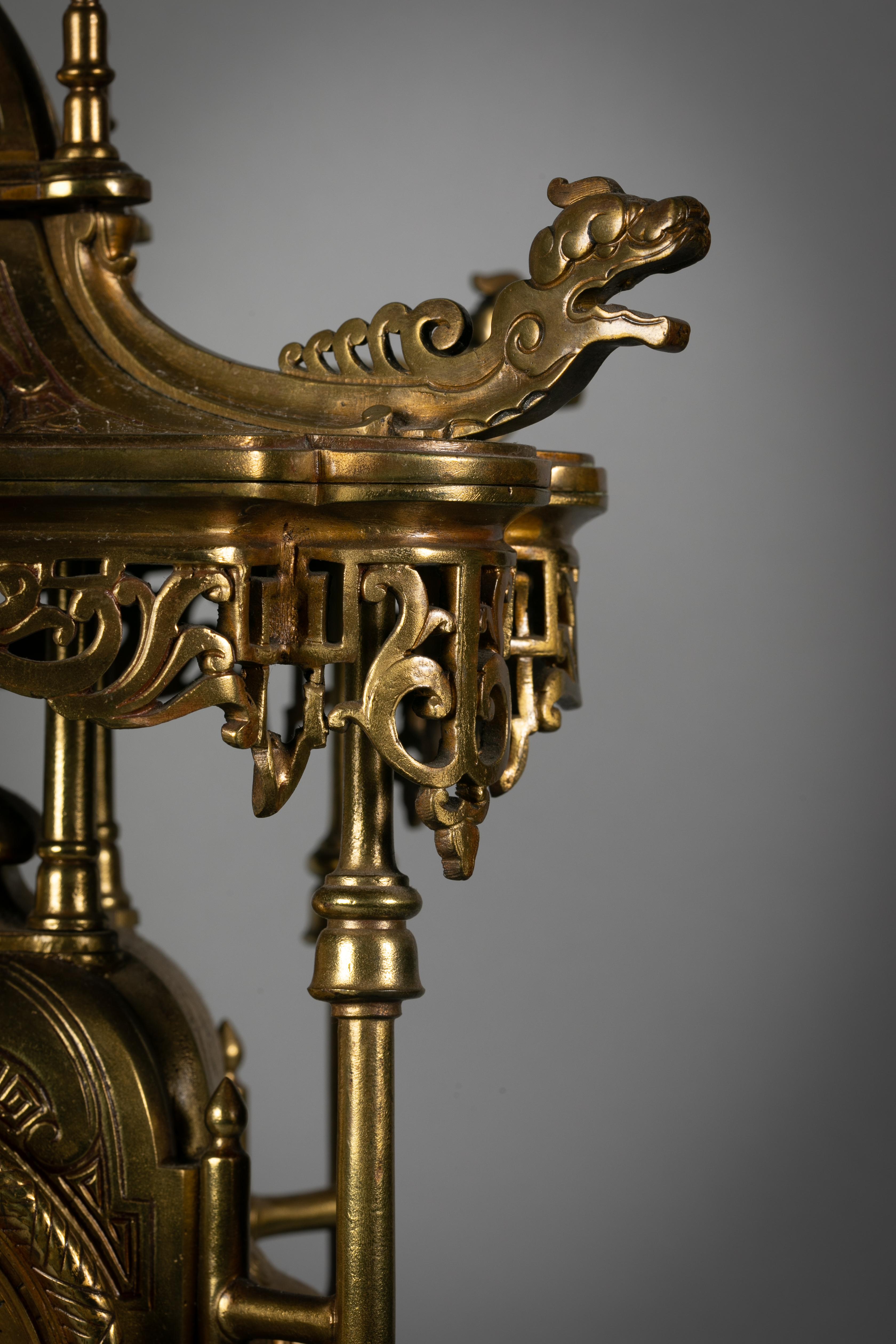 French Bronze Chinoiserie Clock, circa 1880 For Sale 2