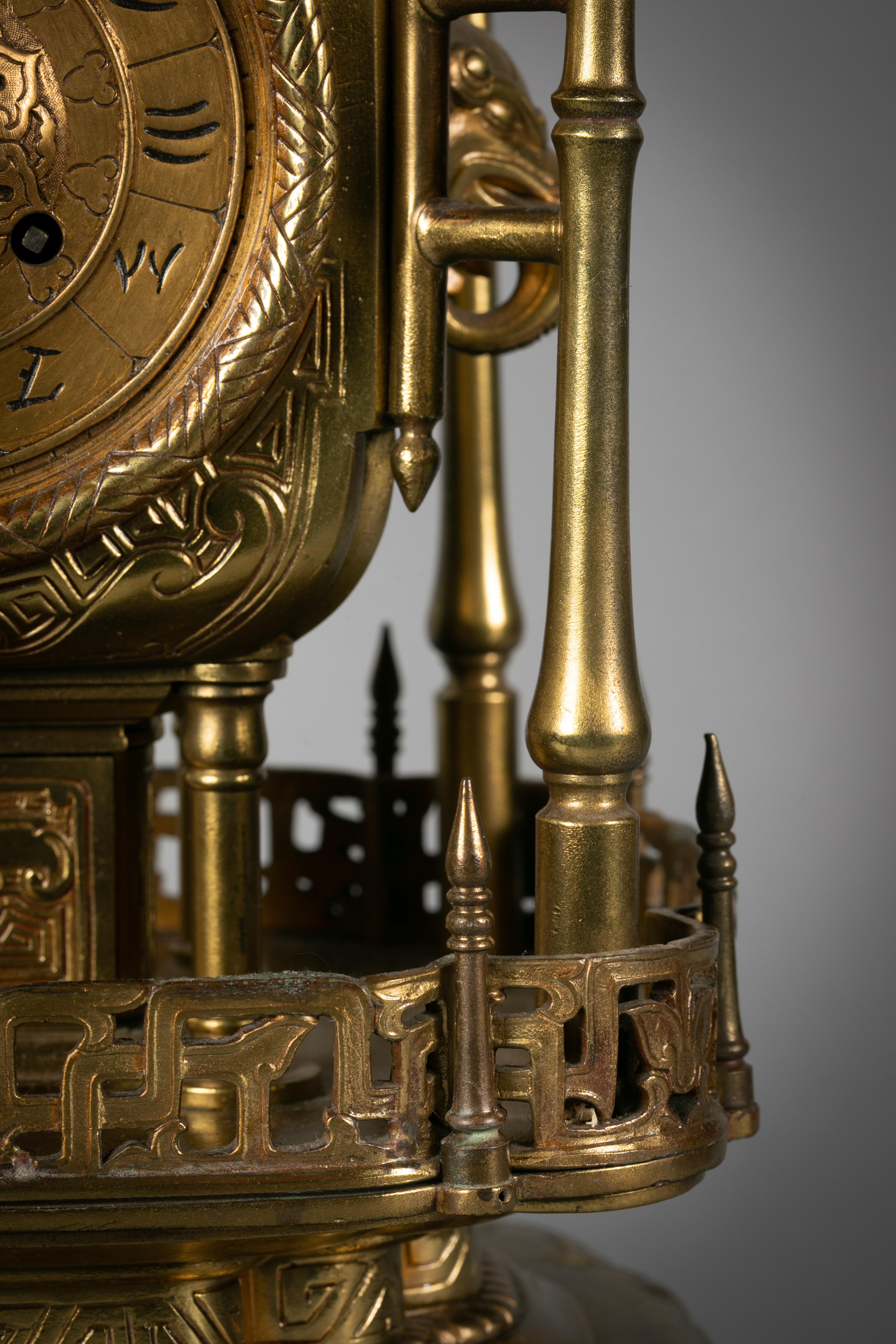 French Bronze Chinoiserie Clock, circa 1880 For Sale 5