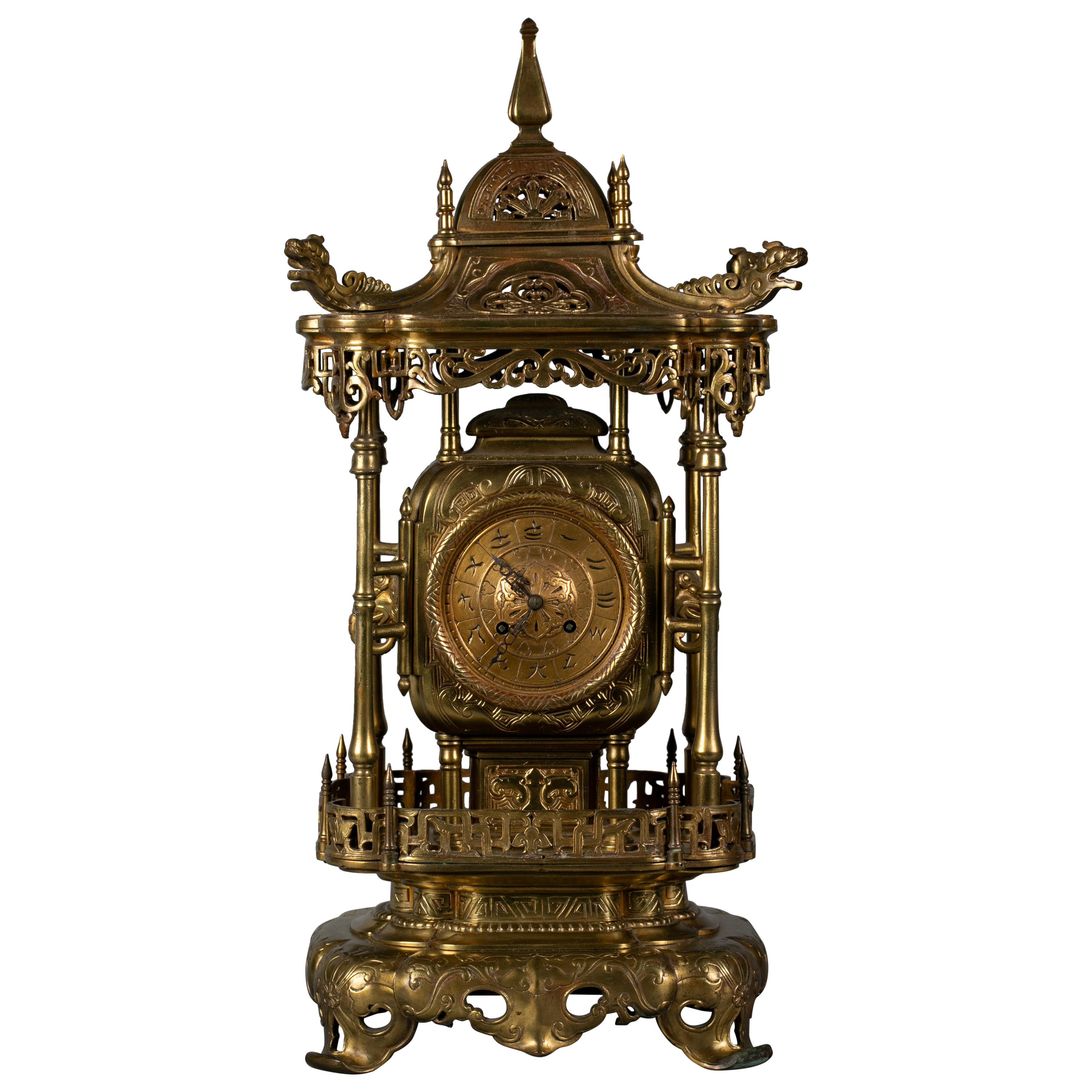 French Bronze Chinoiserie Clock, circa 1880
