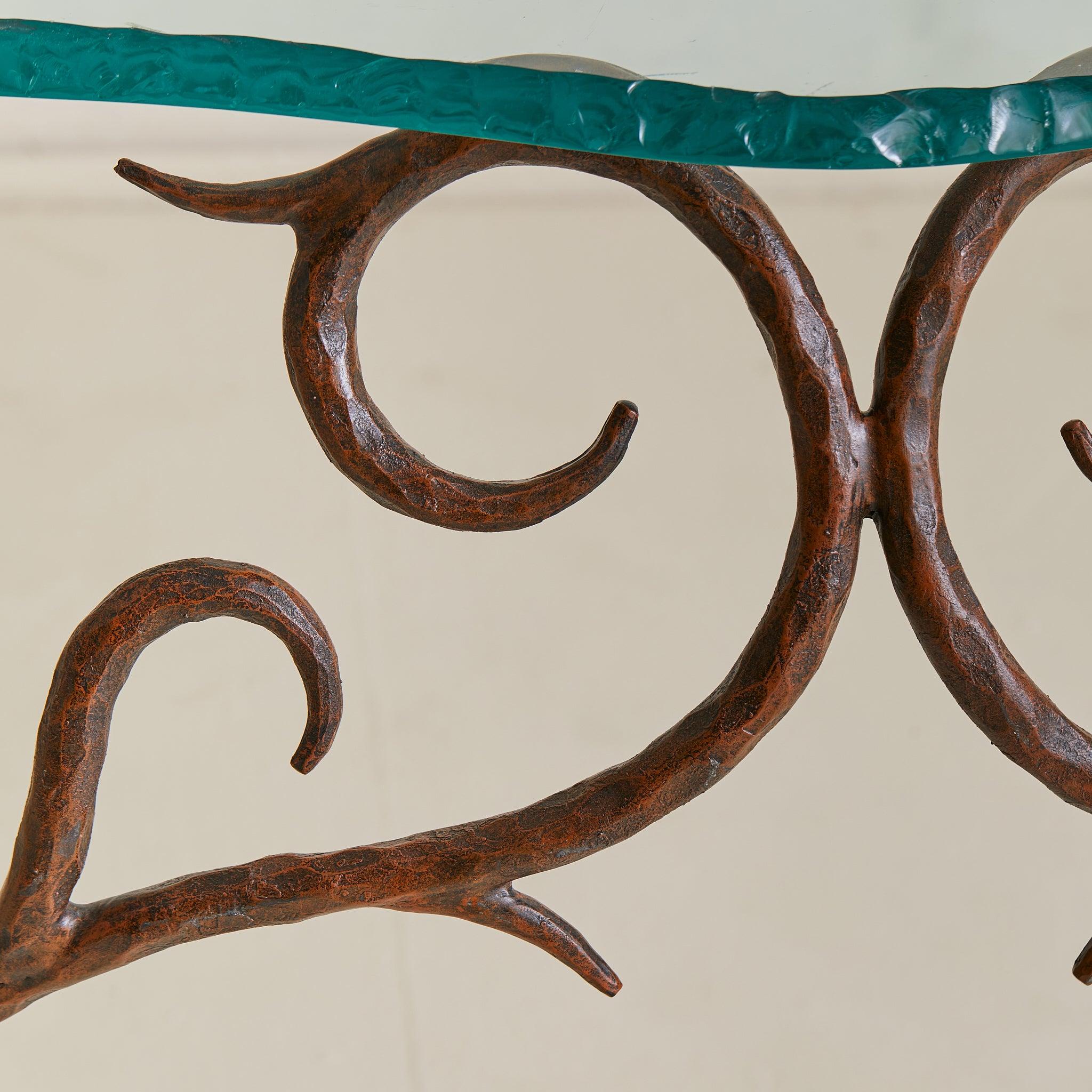 French Bronze + Chiseled Glass Console Table with Pinecone Detail, 1970s en vente 3