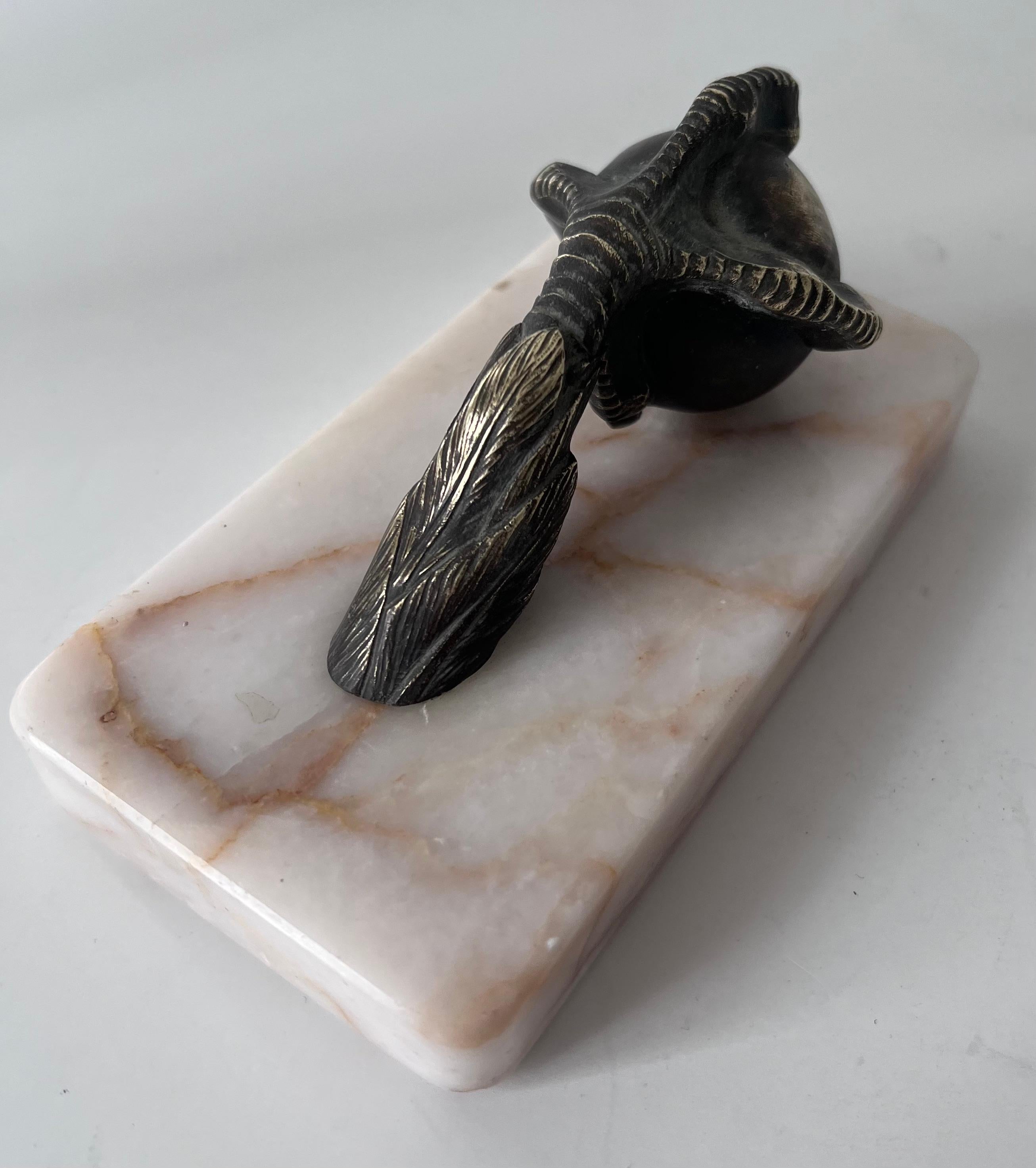 Patinated French Bronze Claw Paperweight on Marble Base For Sale