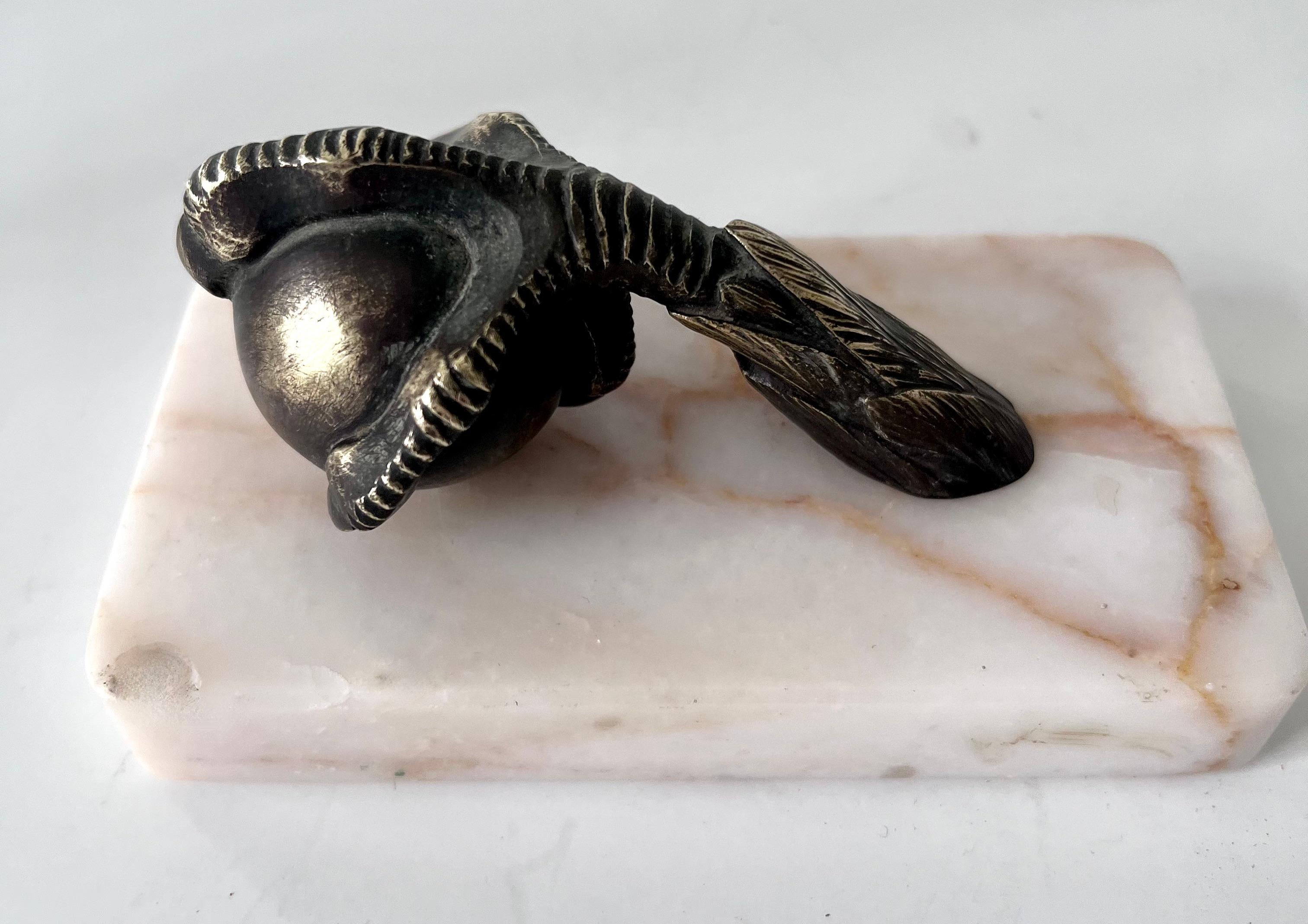 20th Century French Bronze Claw Paperweight on Marble Base For Sale