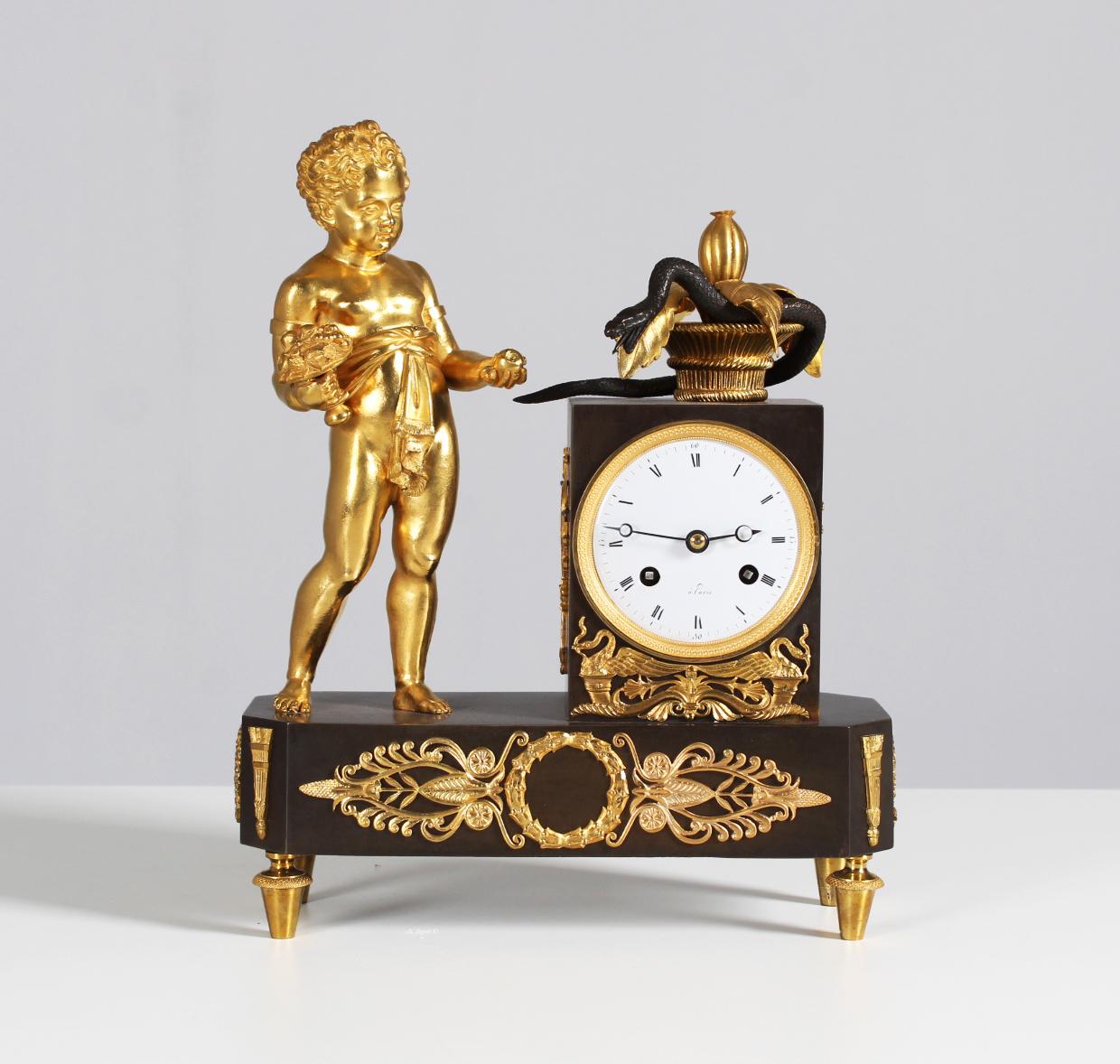 French Bronze Clock, Empire Pendule, Circa 1820 1
