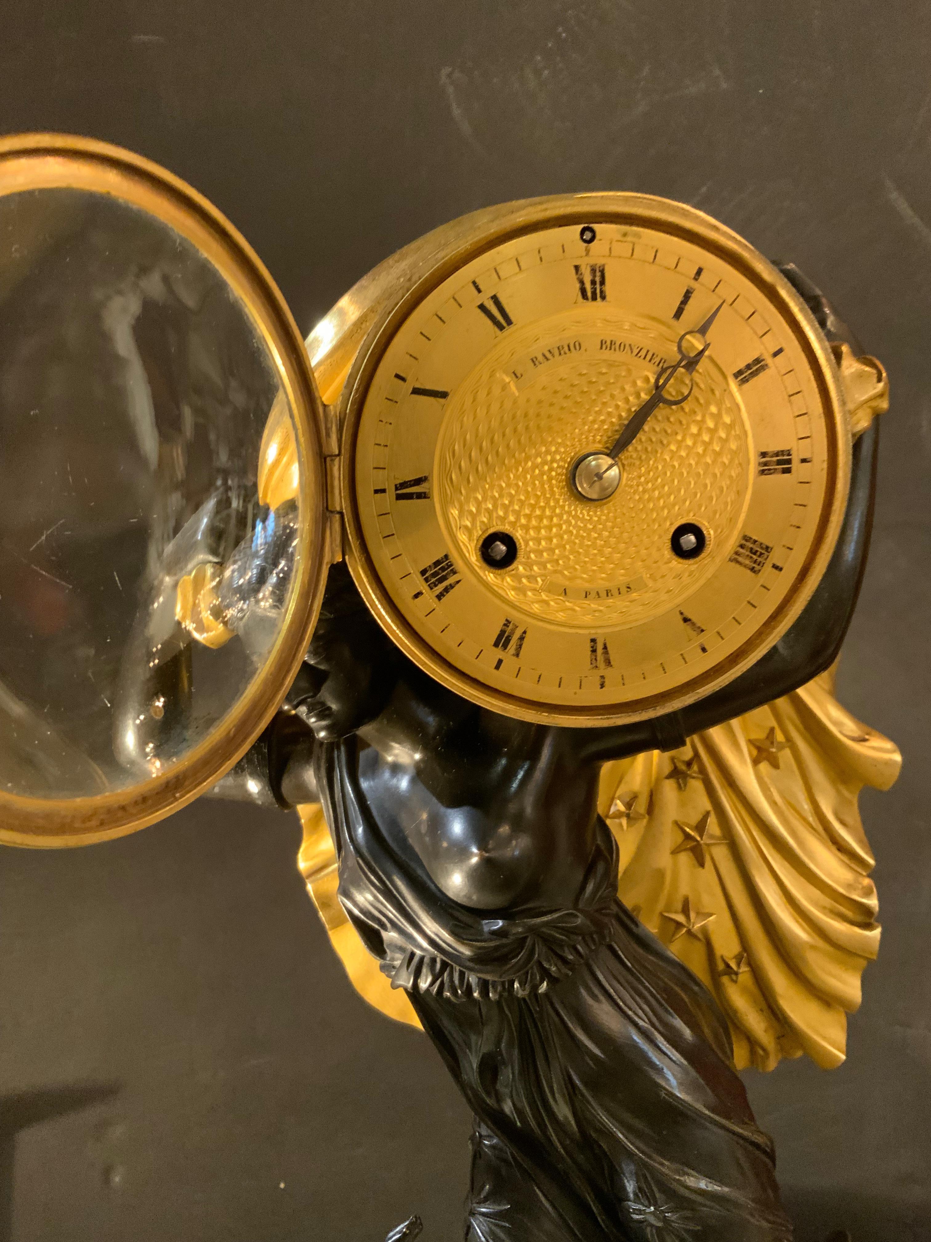 Bronze French bronze clock of star studded cloak empire c 1815, Pierre-Philippe thomire For Sale